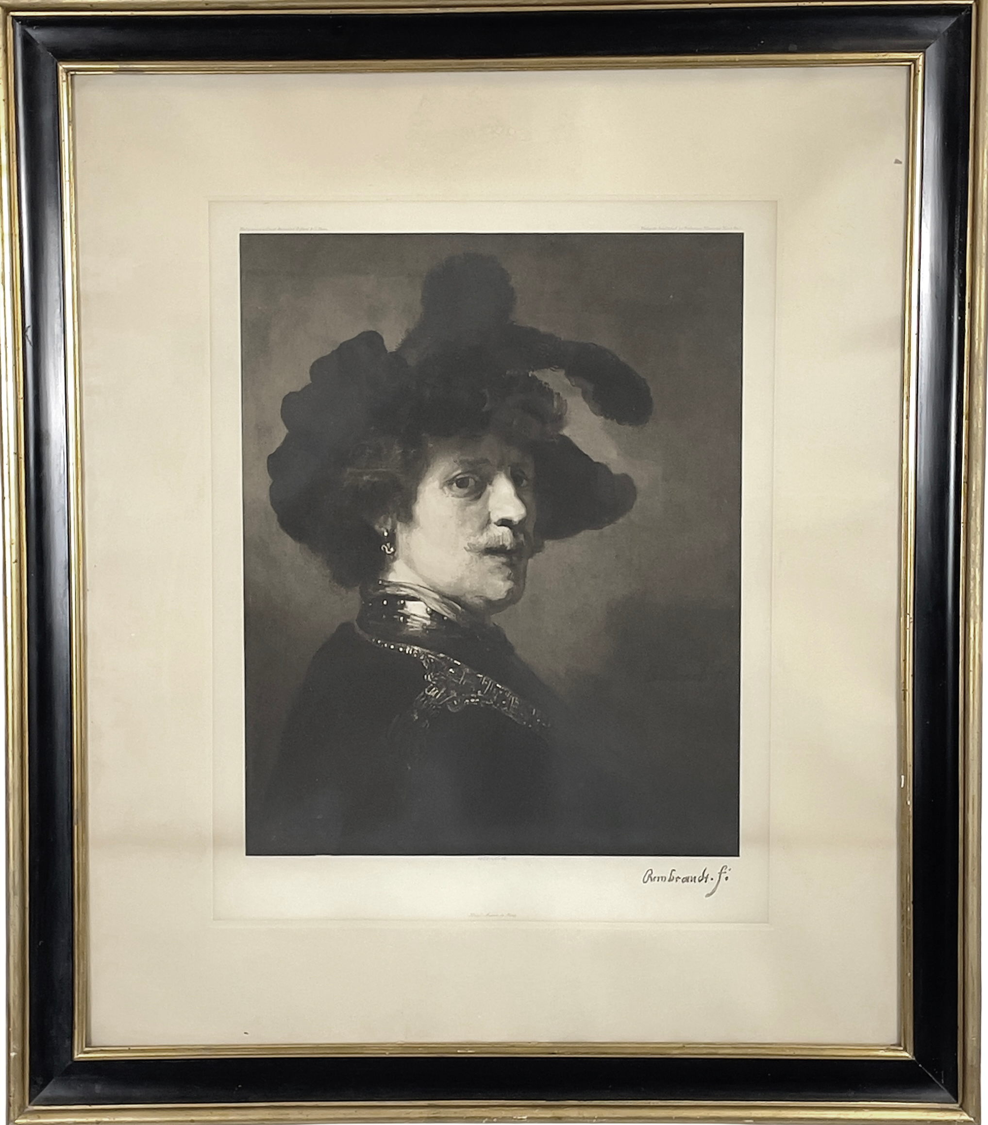 REMBRANDT  VAN RIJN. EFTER. Fotogravyr, "Rembrandt as an officer", signerad i trycket.