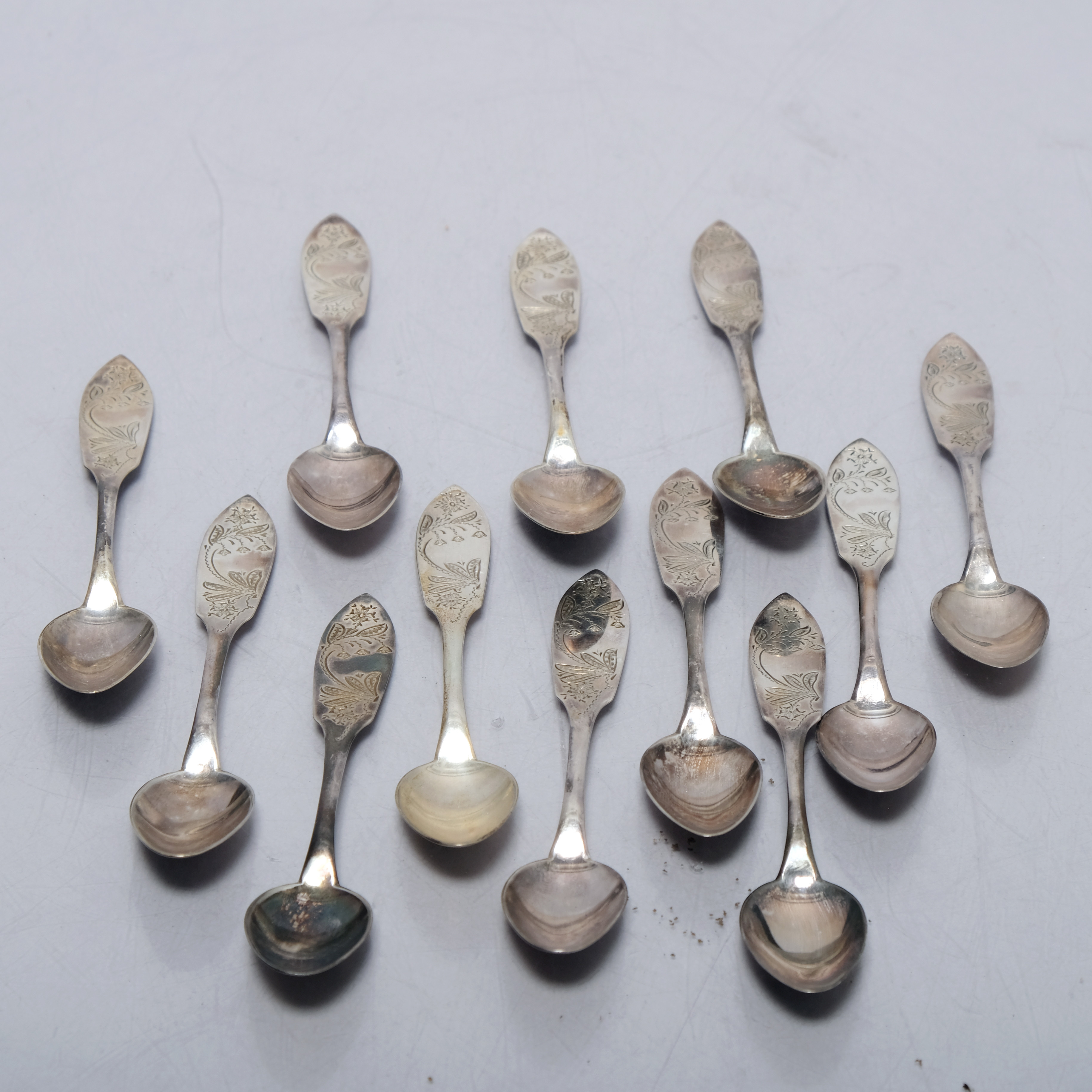 TESKEDAR, 12st, "Finnmyrten", Silver, COP.