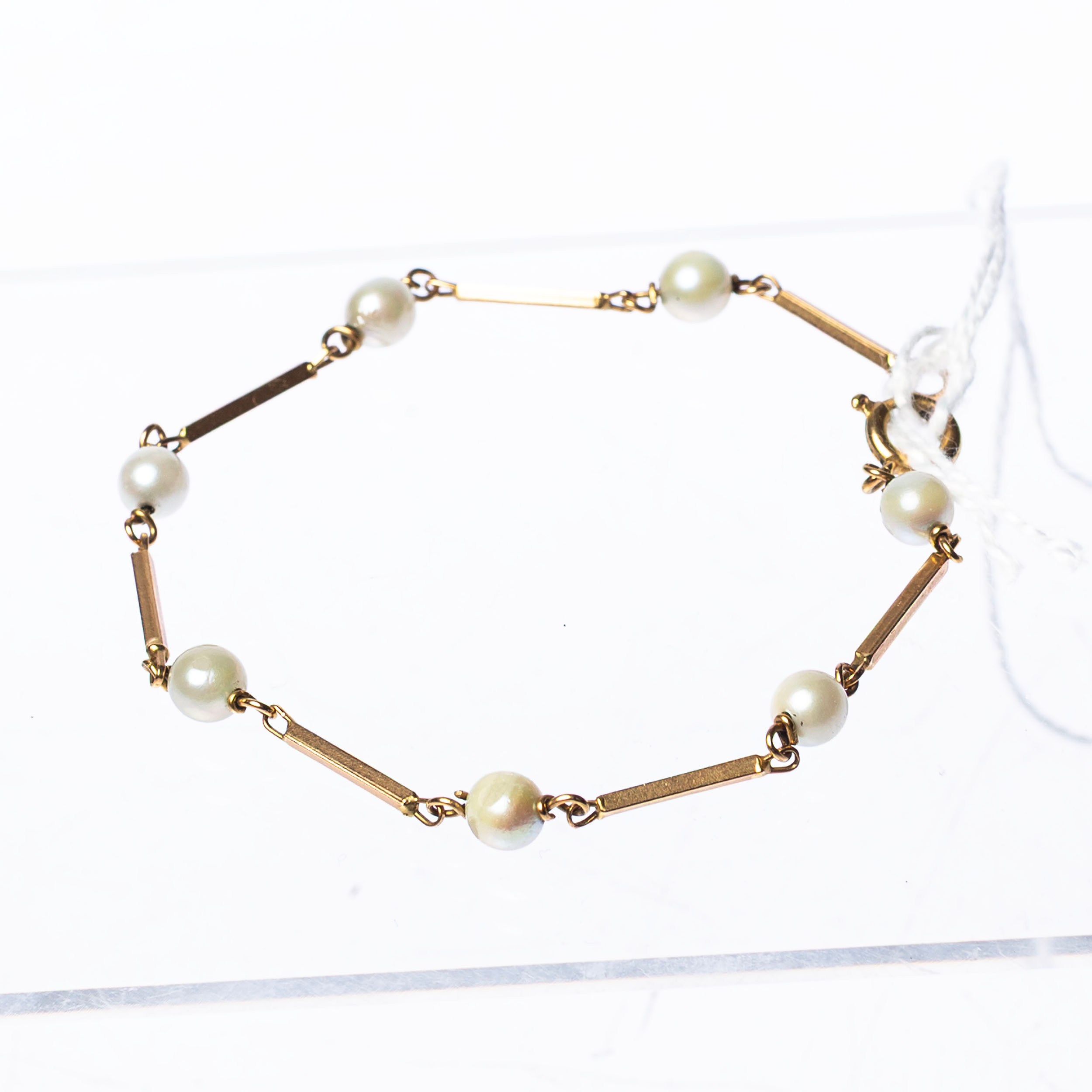 ARMBAND, stavlänk med 7 st pärlor, 18k guld ca 4.5.