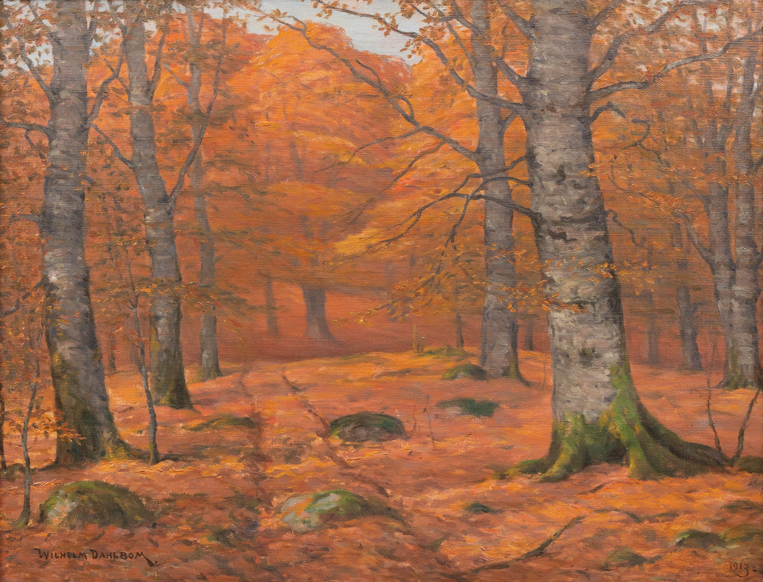 WILHELM DAHLBOM. Bokskog, Skåne, olja på duk, signerad.