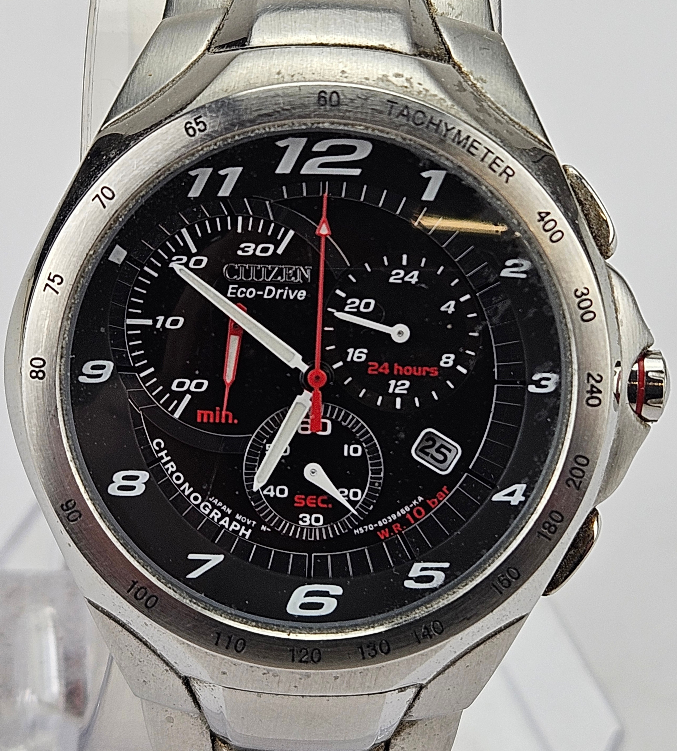 HERRARMBANDSUR, kronograf, stål, Citizen Eco-driver, Chronograph.