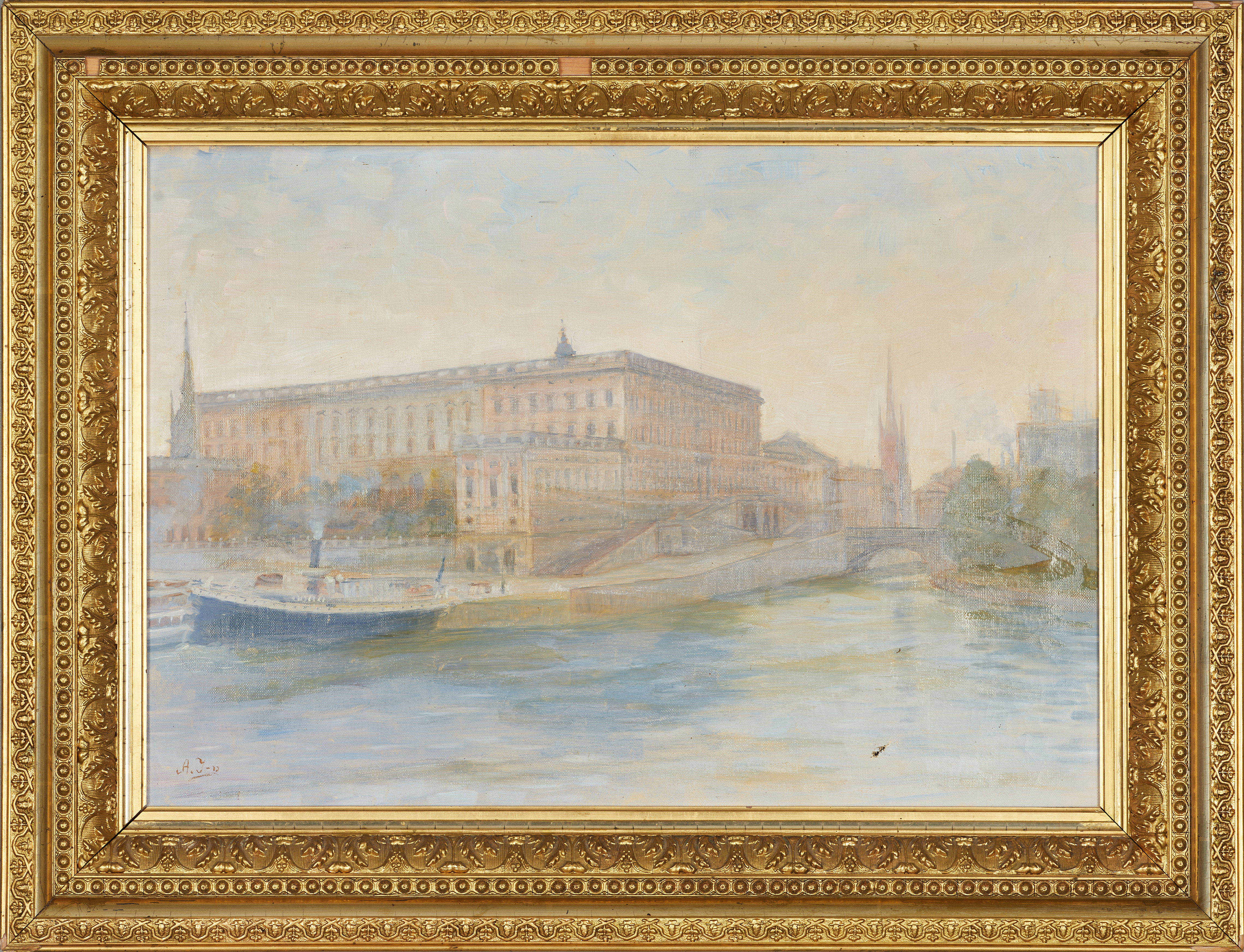 SVENSK KONSTNÄR (sekelskiftet 18/1900). Kungliga slottet, olja på duk, signerad A. J-n.