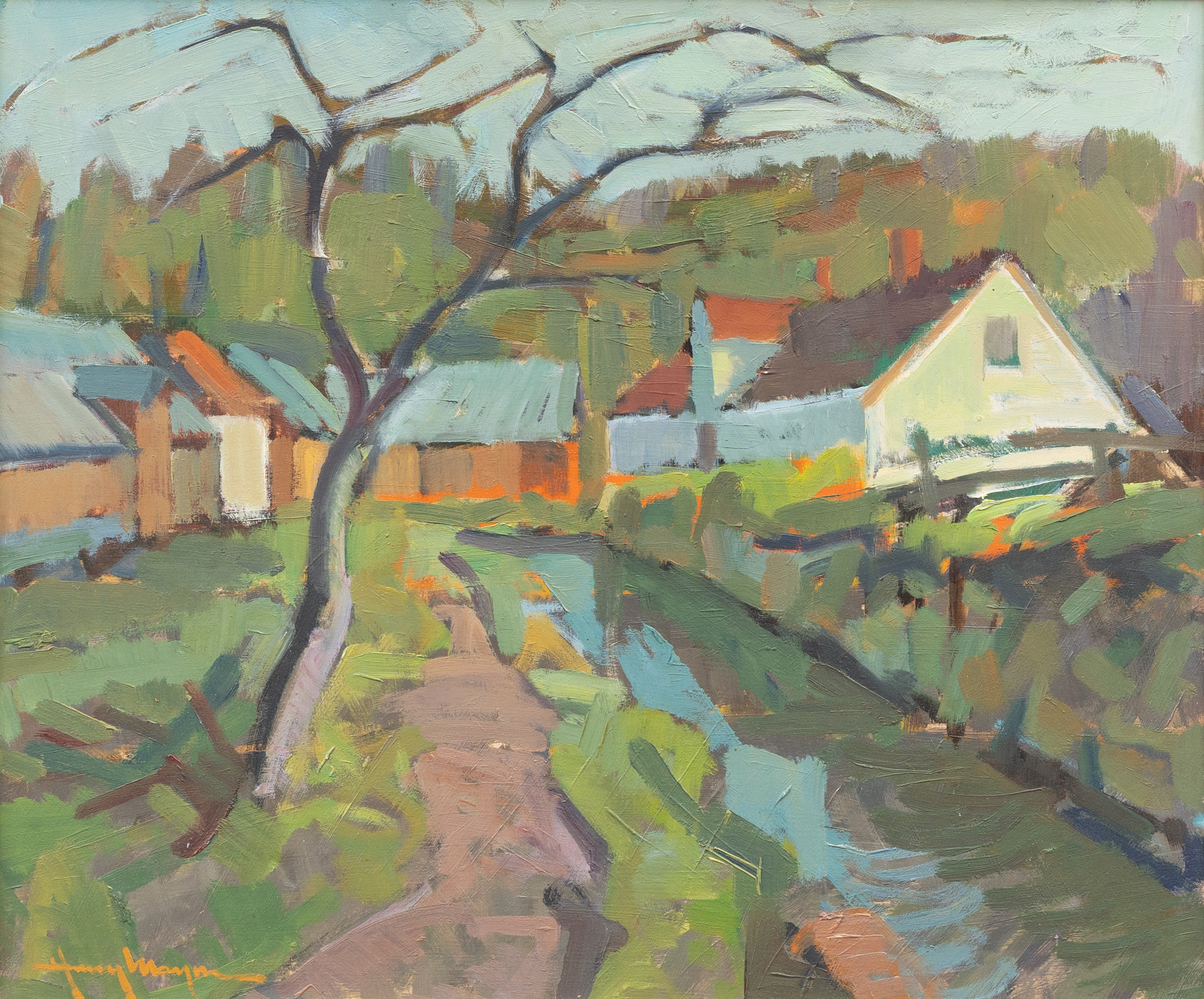 HENRY MAYNE. Bymiljö, olja på pannå, signerad.