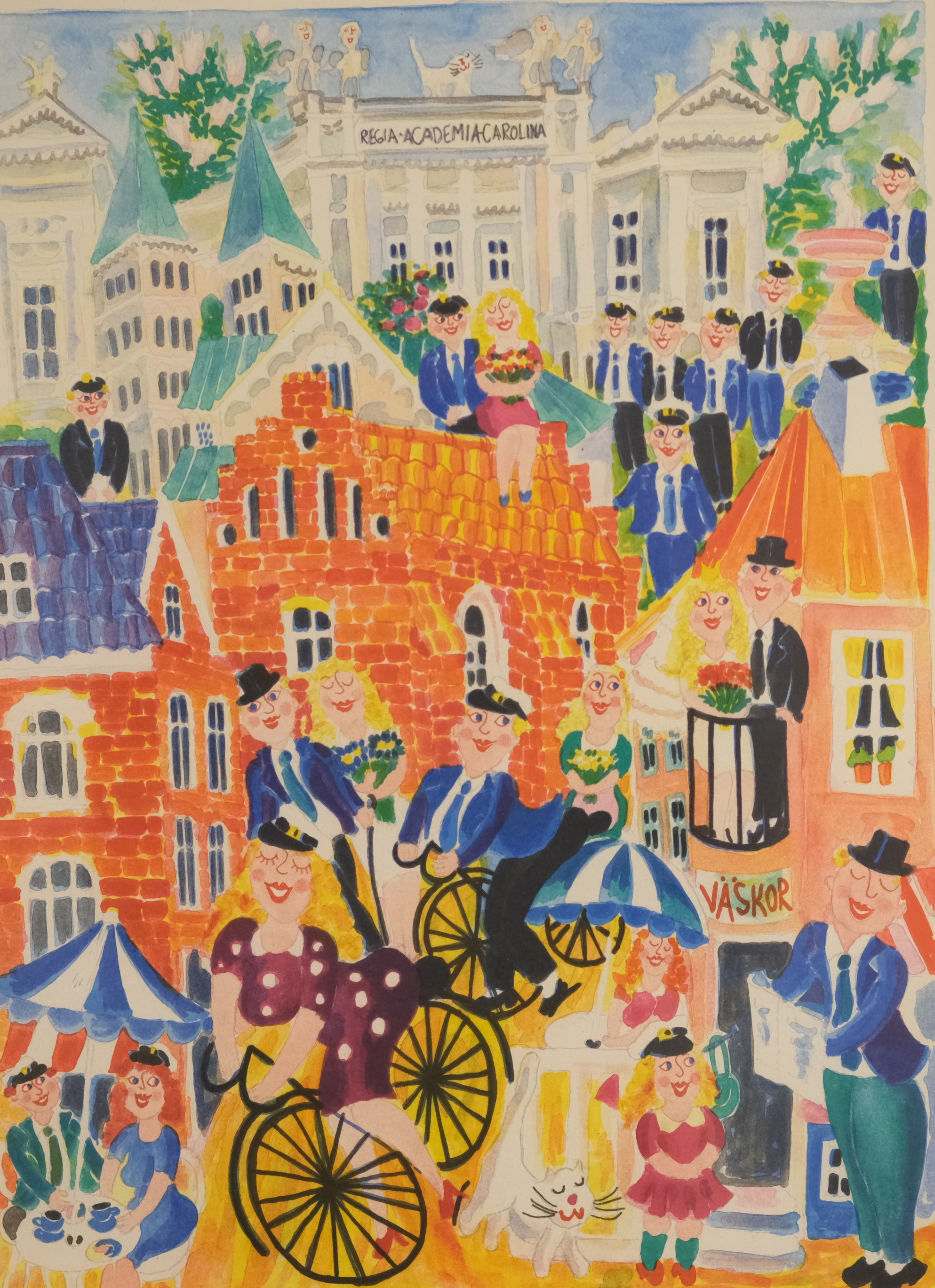 GUNILLA MANN. "LUNDAGÅRD", FÄRGLITOGRAFI.