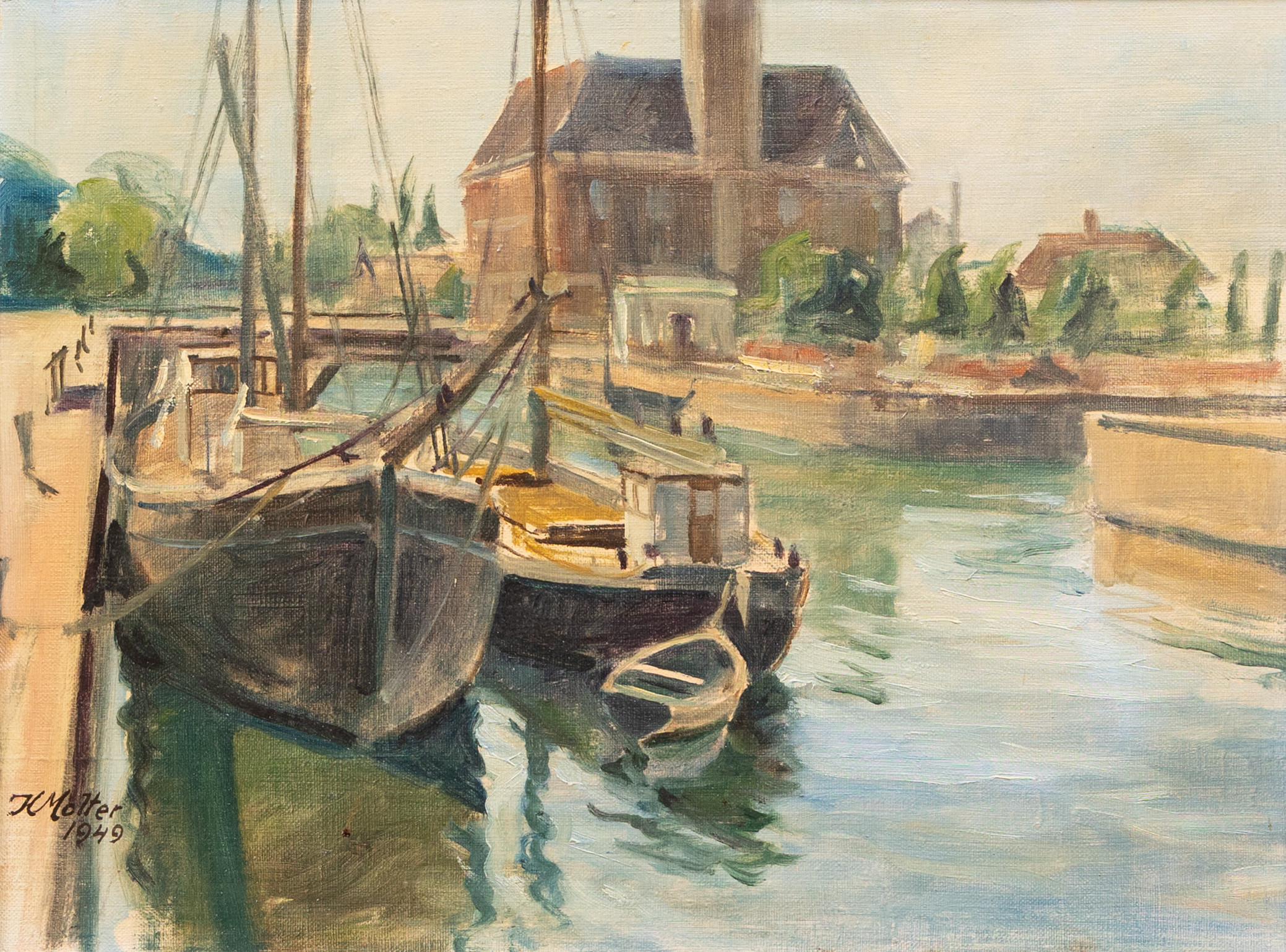 KAJ MOLTER (1903-1981). Hamnmotiv, Malmö, olja på duk, signerad och daterad -49.