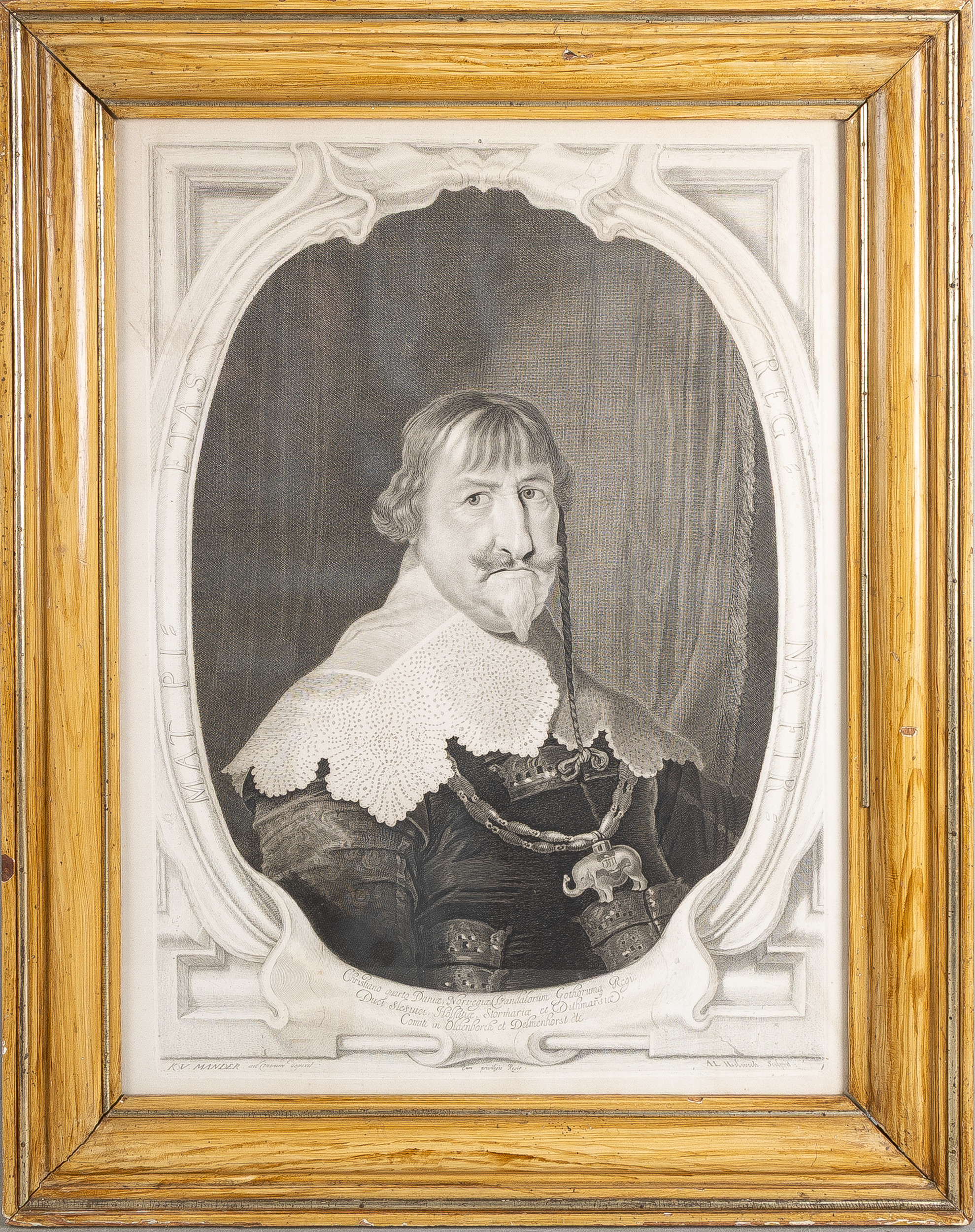 ALBERT HAELWEGH (1610-1675), kopparstick, porträtt av Christian IV (kung av Danmark och Norge 1588–1648), efter Karel van Mander, 1600-tal.