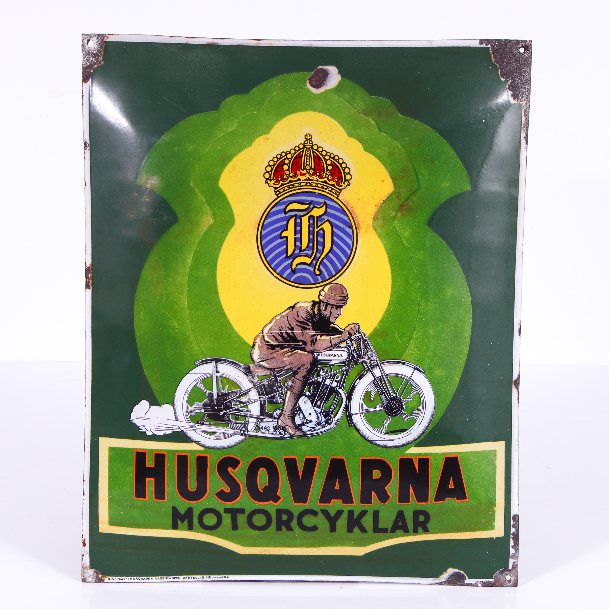 HUSQVARNA MOTORCYKLAR, emaljskylt, 1930-tal.