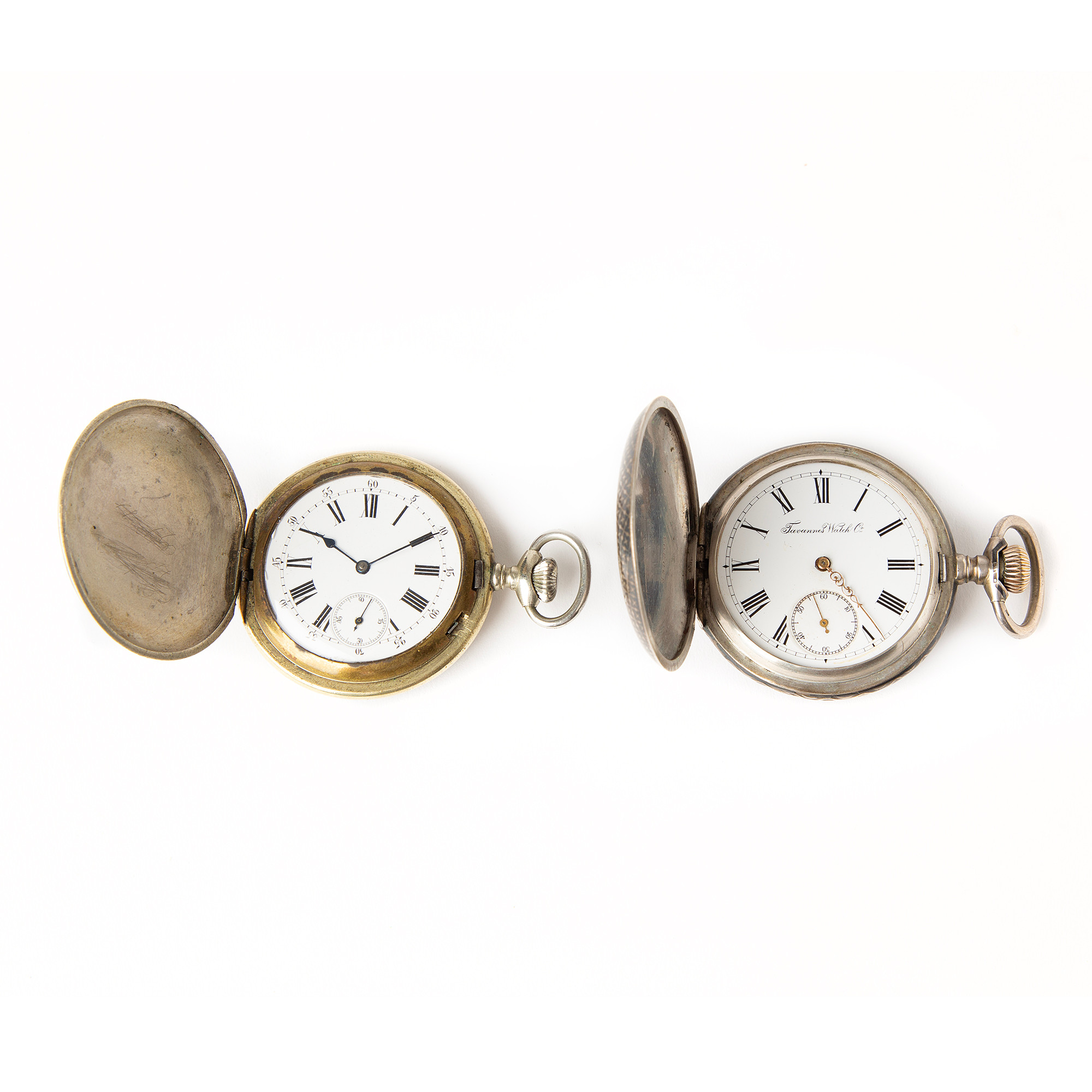 FICKUR, 2 st, 52 & 50 mm, nickel & silver, ca 1900.