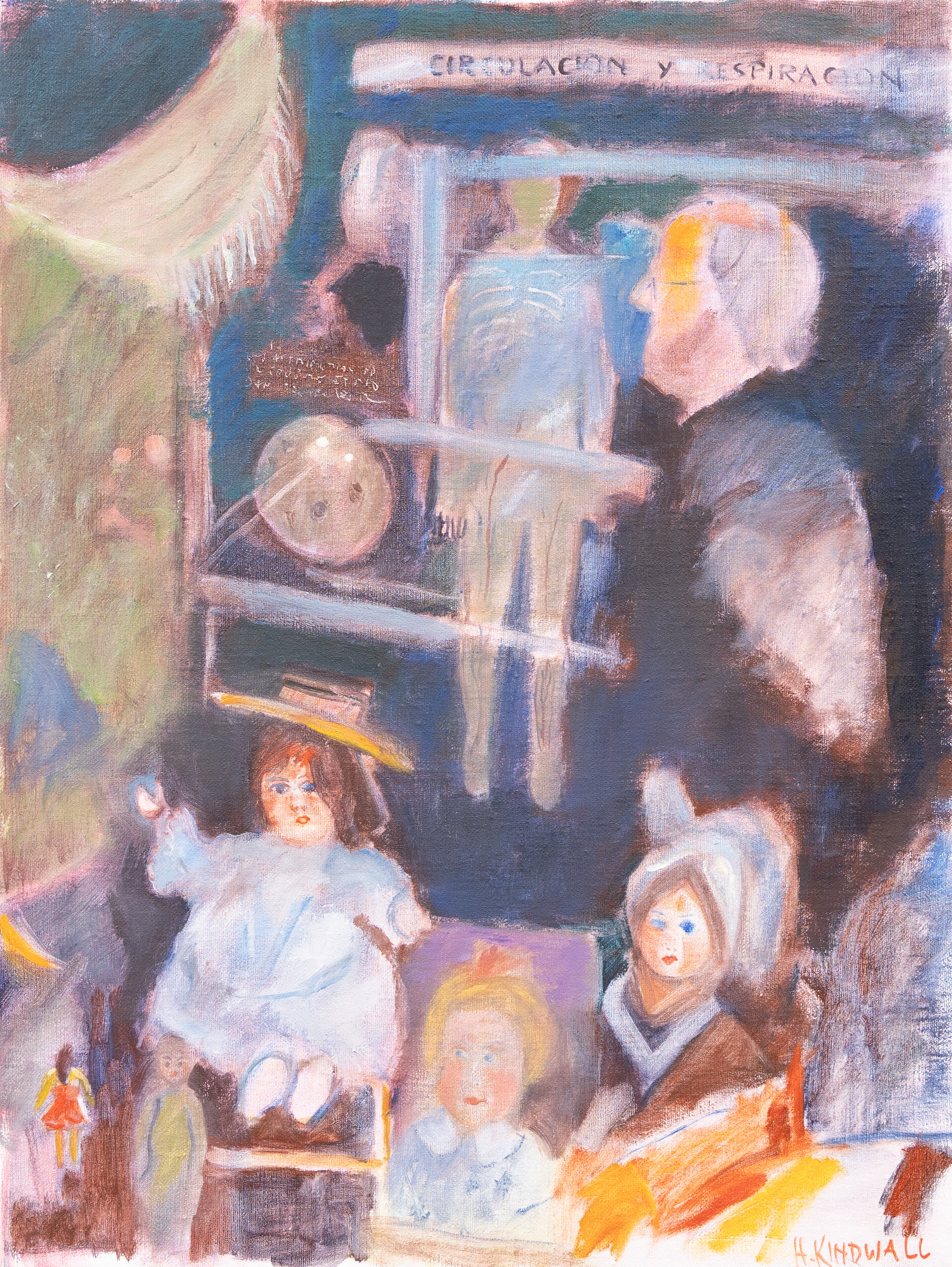 HANS KINDWALL. Familjen, olja på duk, signerad.