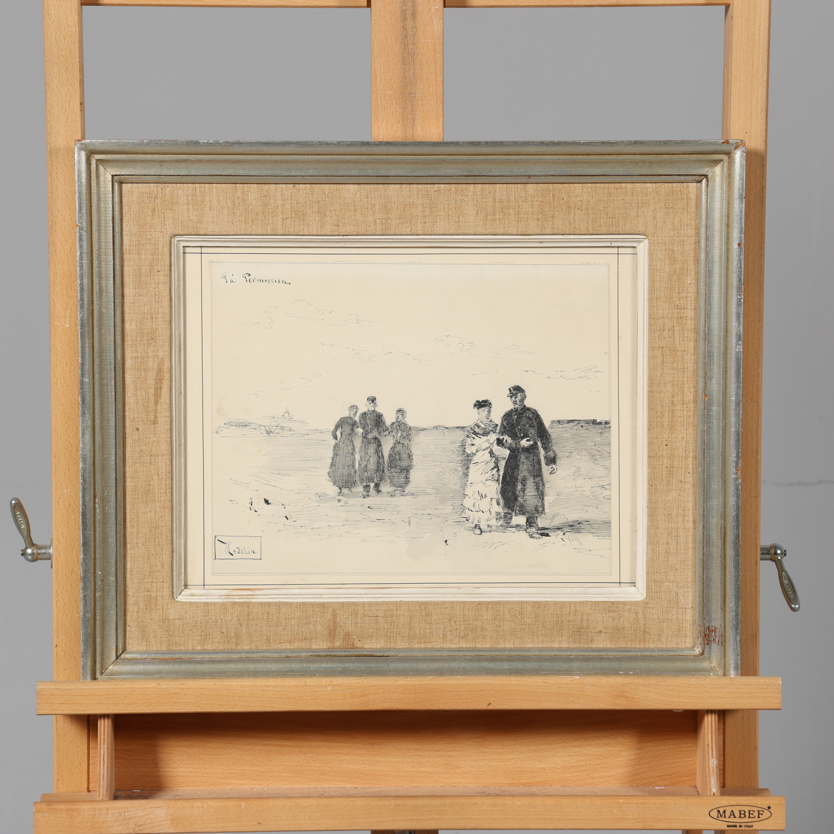 CARL AXEL HEDELIN. TECKNING, "På permission", signerad.