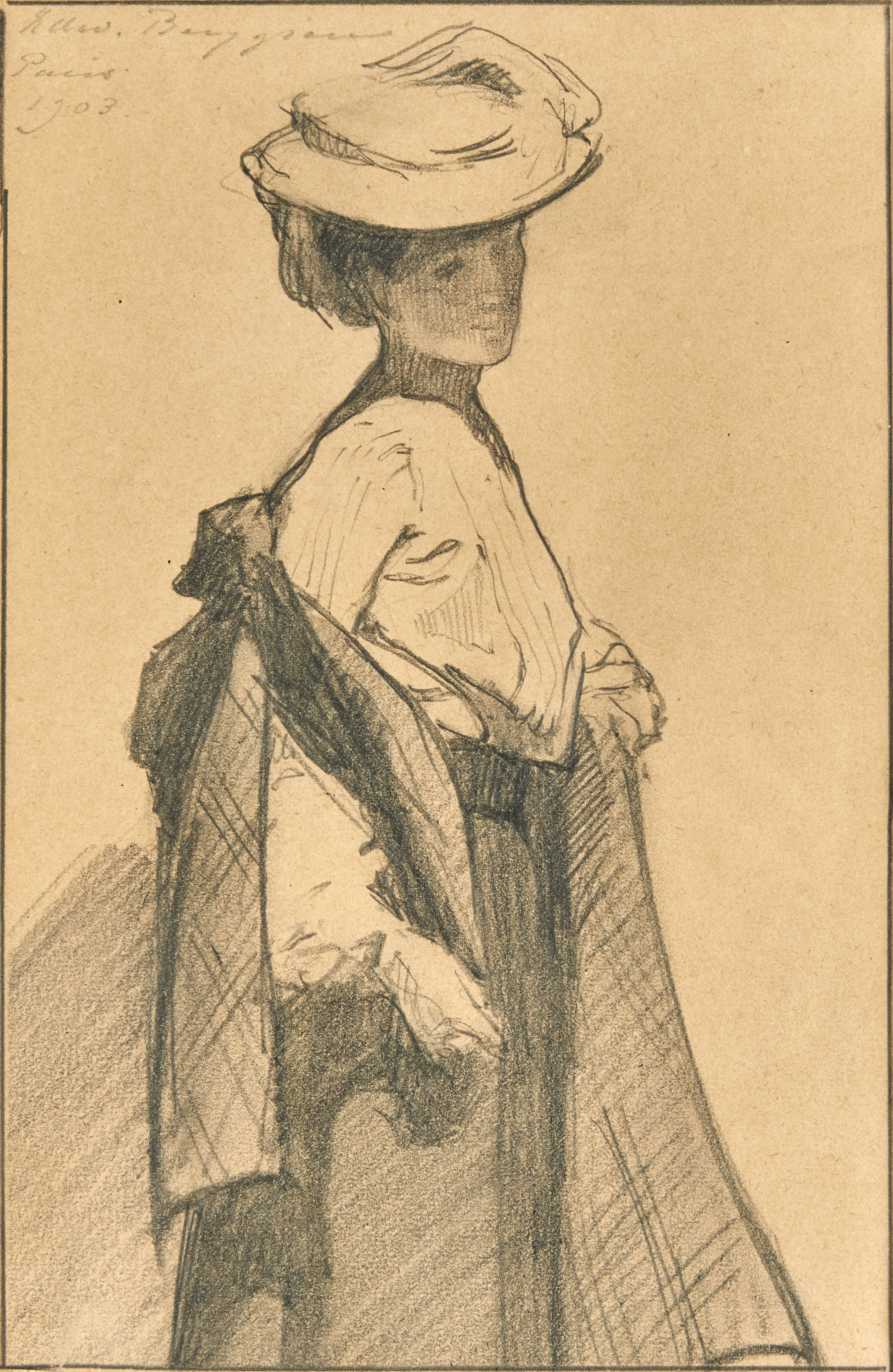 EDWARD BERGGREN (1876-1961). Kvinnoporträtt, signerad och daterad Paris 1903, kolteckning.