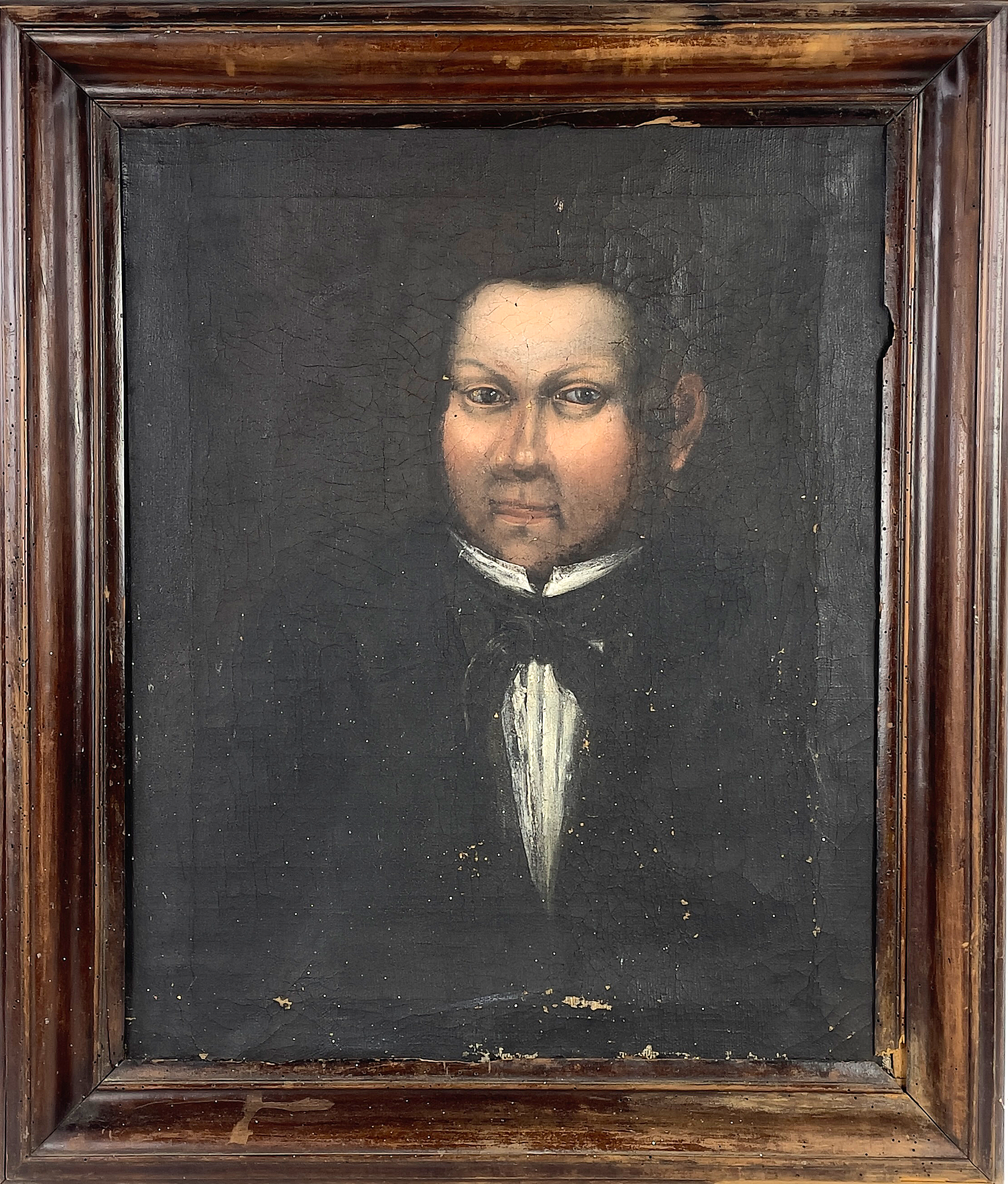 OIDENTIFIERAD KONSTNÄR. Olja på duk, mansporträtt, signerad a tergo, 1800-tal.