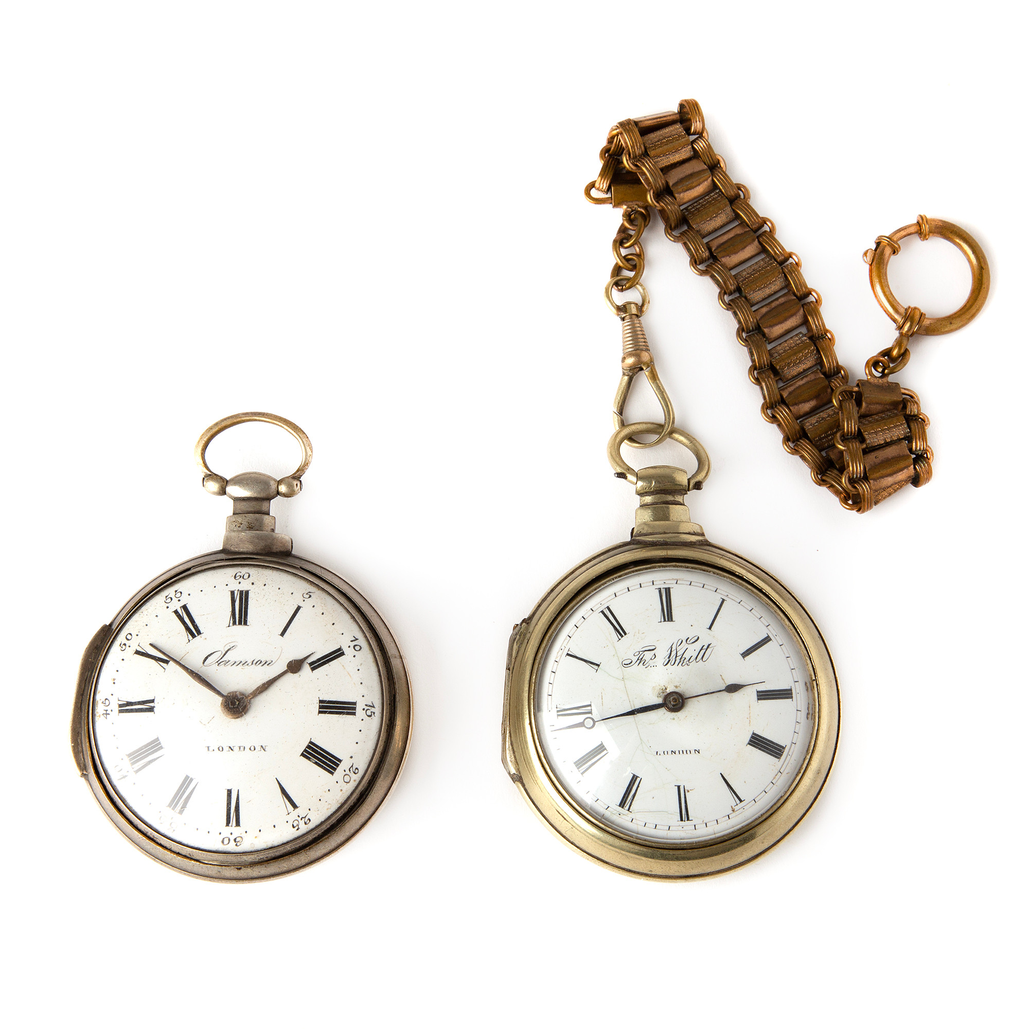 FICKUR, 2 st, 57 mm, nickel & silver, Schweiz/Frankrike, 1800-talets första del.