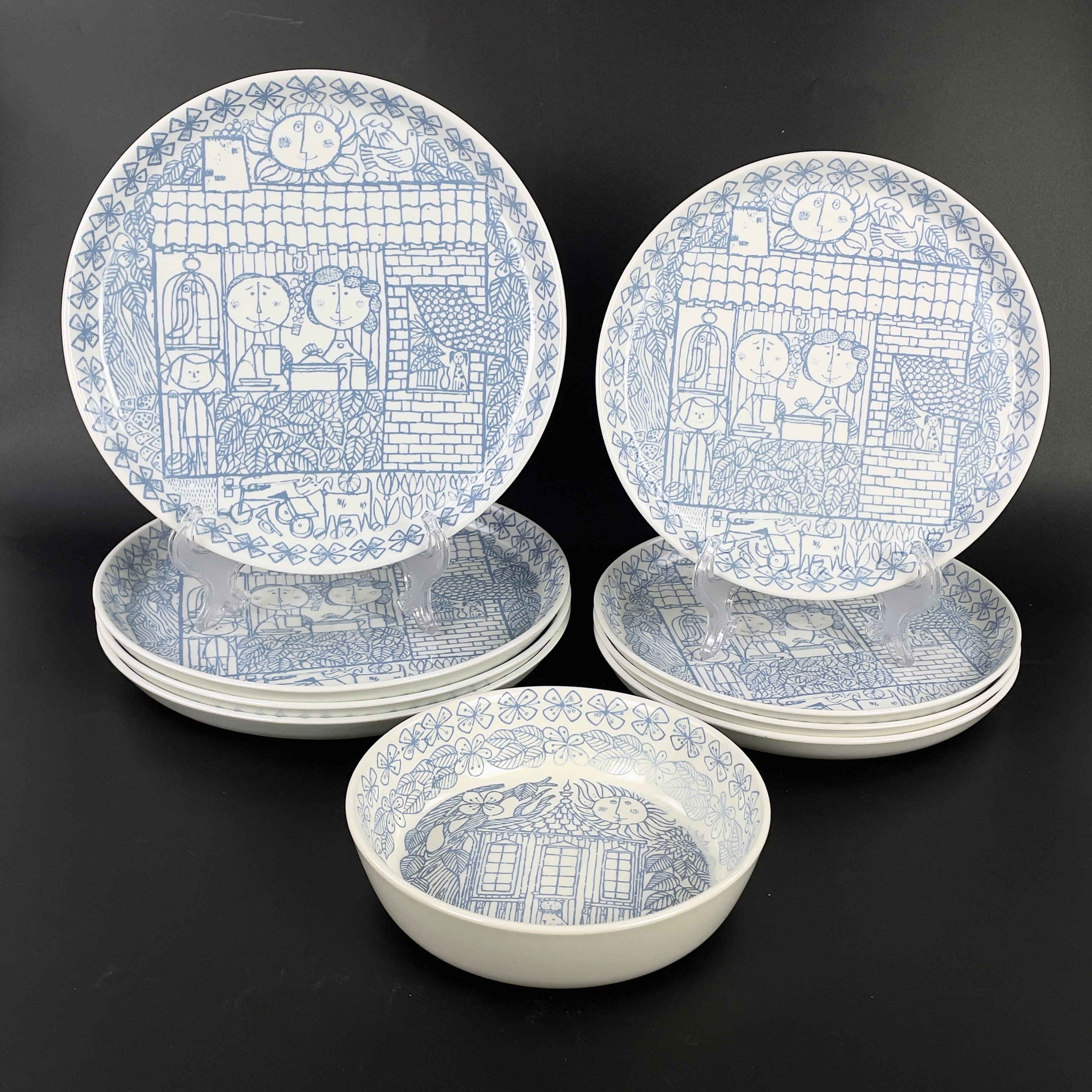 STIG LINDBERG. Servisdelar, 9 delar, flintgods, designad 1960 för Boro (HSB), Gustavsberg.