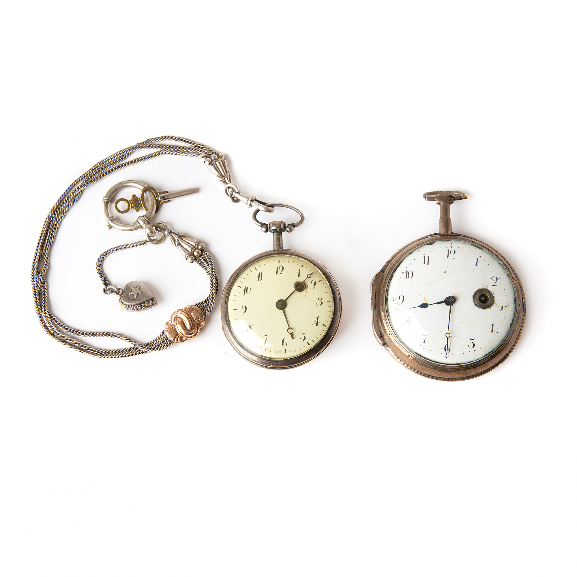 FICKUR, 2 st, 48,5 & 61 mm, silver, 1800-talets första del.