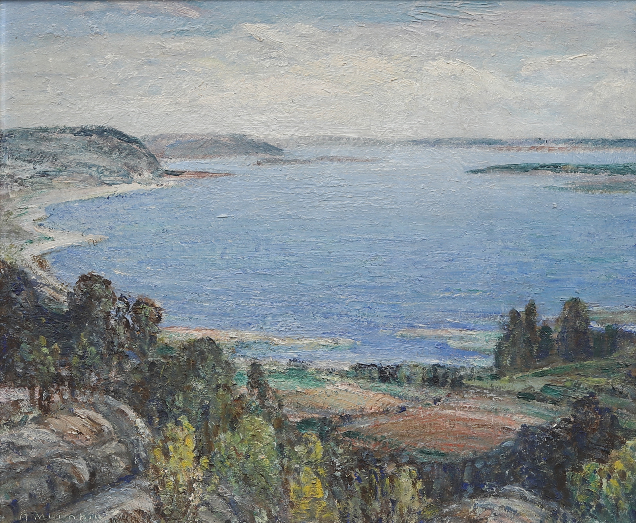ANTS MURAKIN (ESTLAND/SVERIGE 1892-1975). UTSIKT ÖVER BRÅVIKEN, olja på pannå.