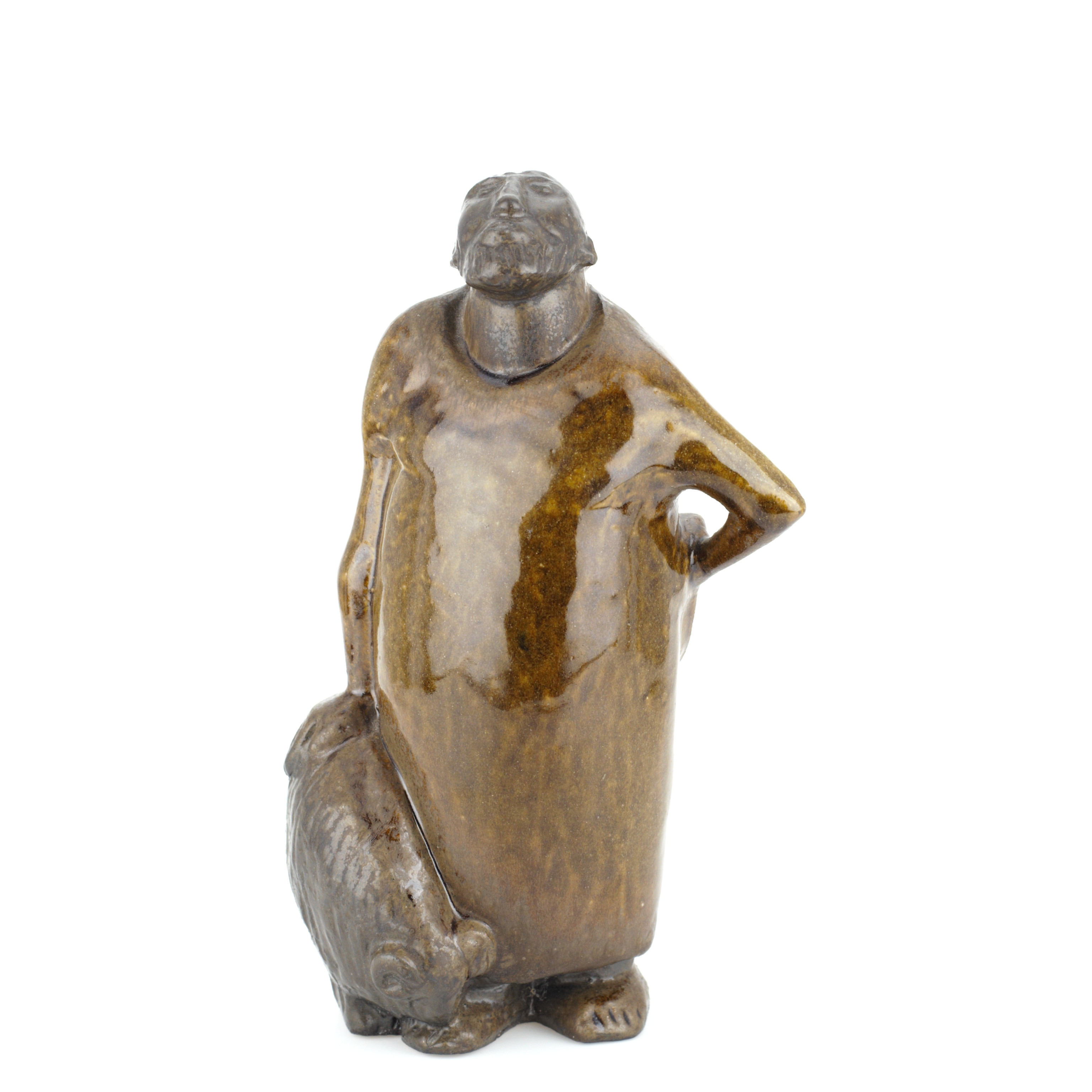 ÅKE HOLM. Skulptur, "Abraham och väduren", glaserat stengods, signerad.
