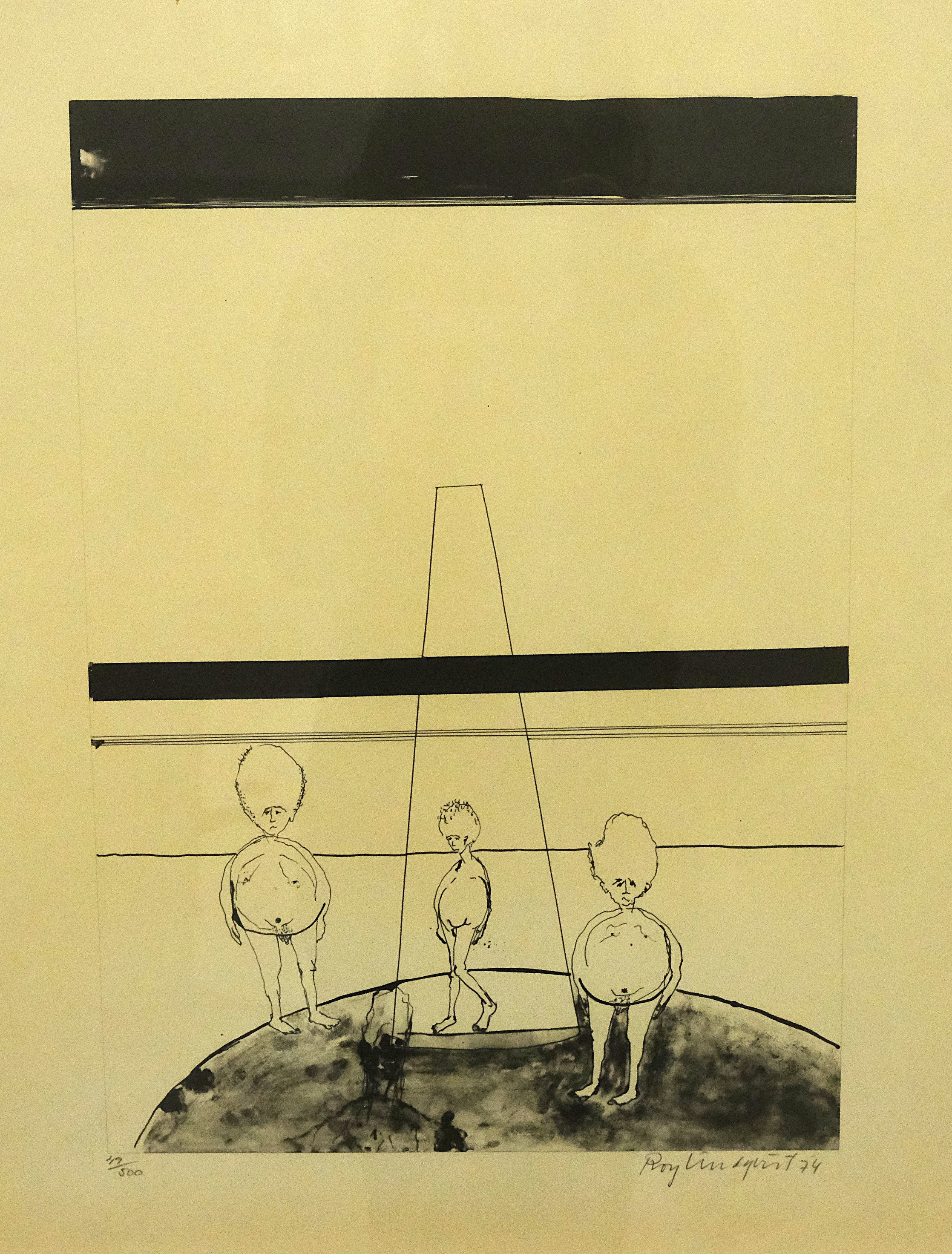 ROY LINDQVIST. TRE MÄN, LITOGRAFI, 1979.
