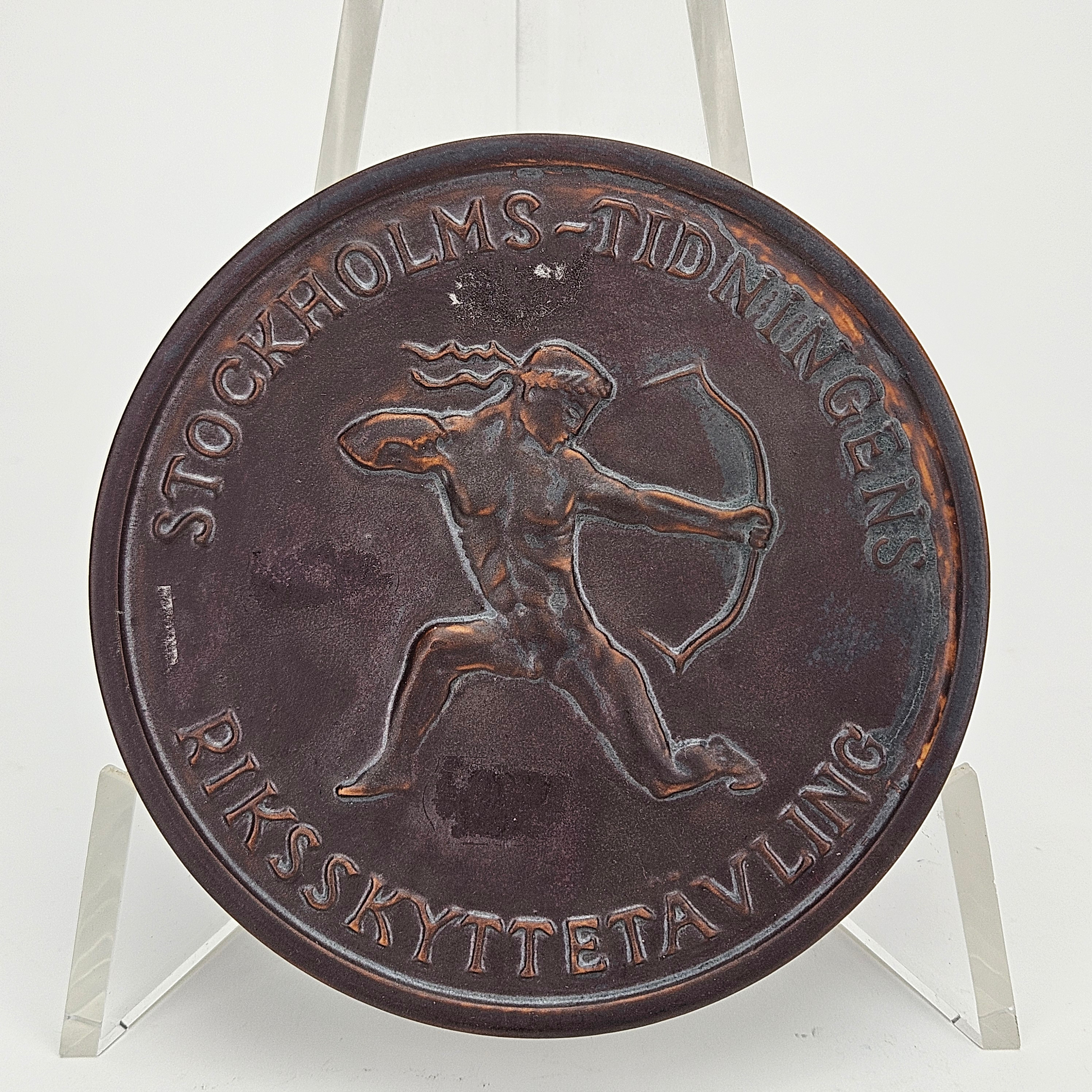 GJUTFORM/MEDALJONG, keramik, "Stockhoms-Tidnings Riksskyttetävling", Rörstrand.