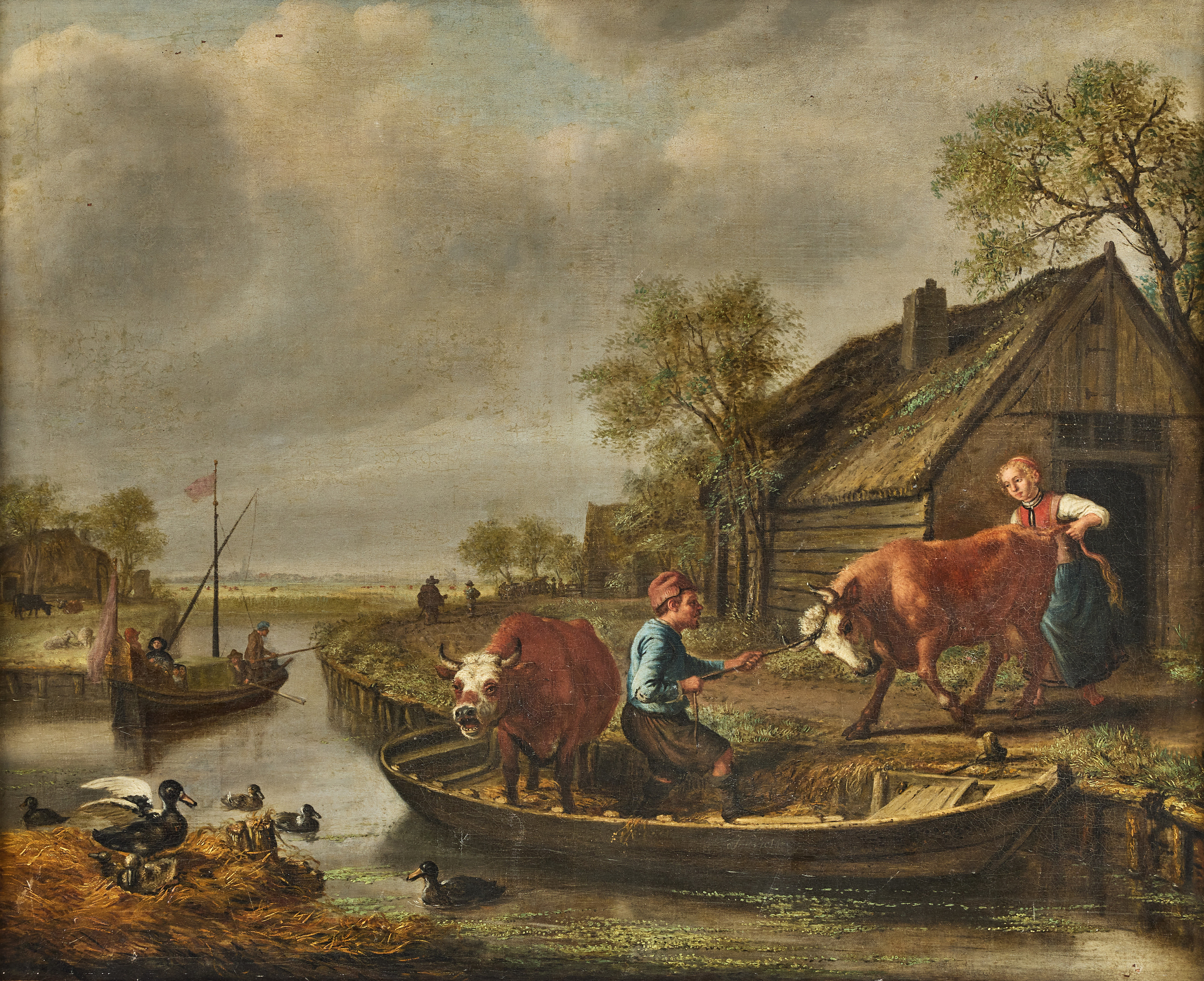 JAN VICTORS (AMSTERDAM 1619-CA. 1677 EAST INDIES). Dutch village scene with farmers and their cattle.