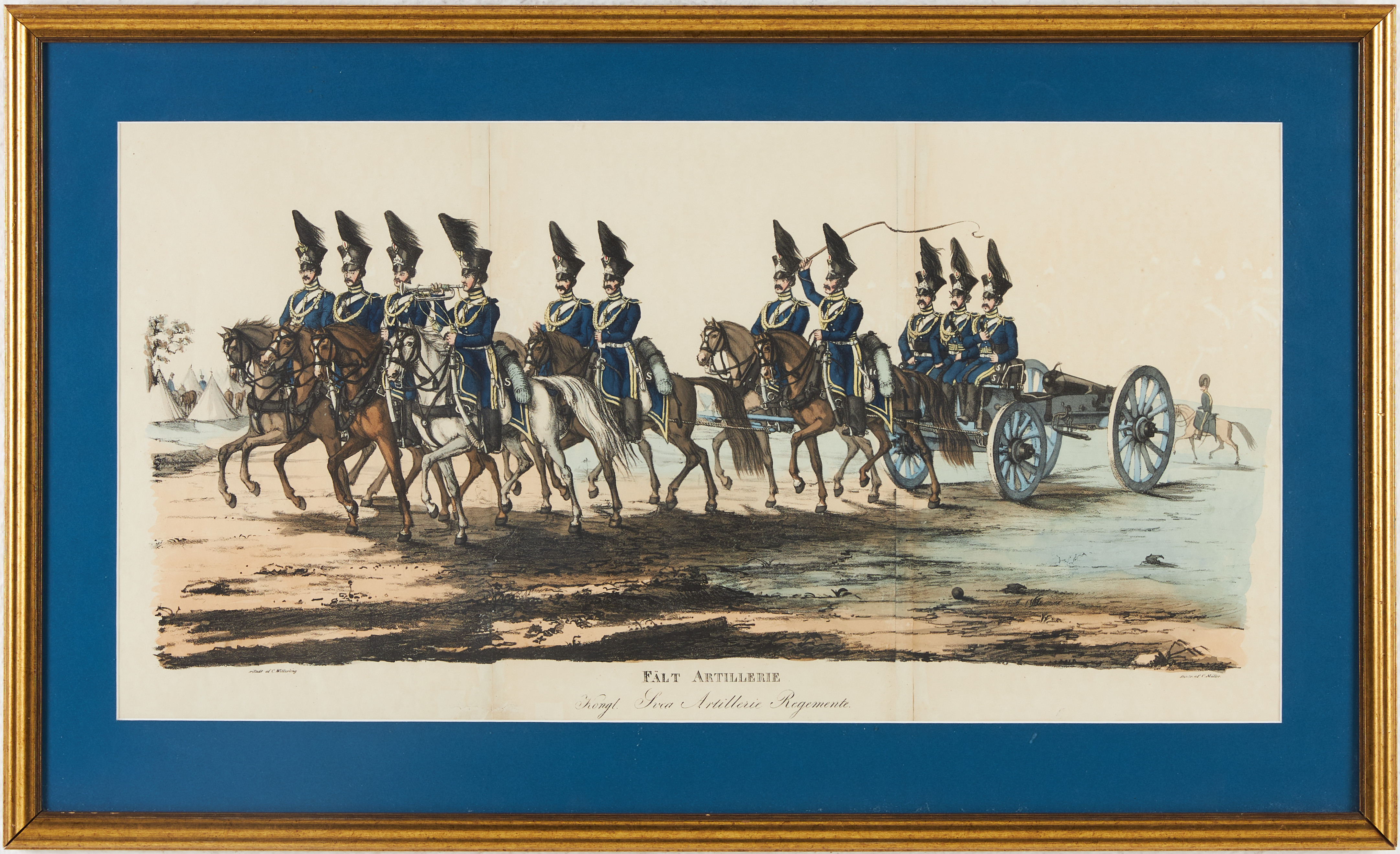 SCHÜTZERCRANTZ, SVEA ARTILLERIE REGEMENTE, HANDKOLORERAD LITOGRAFI AV SCHÜTZERCRANTZ , 1825.