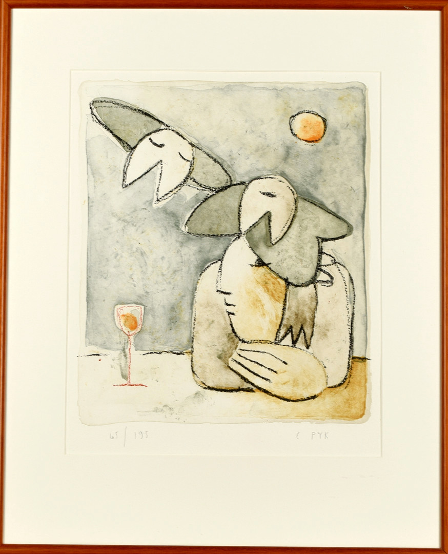 CAMILLA PYK. figurkomposition, färglitografi, signerad och numrerad C Pyk 65/195.