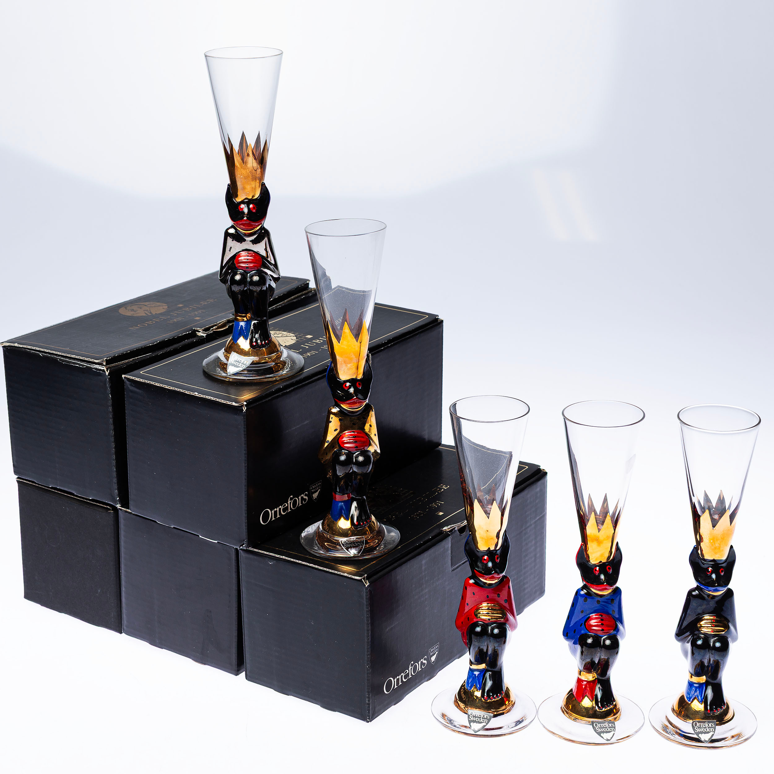 GUNNAR CYRÉN. Djävulsglas, 5 st "Nobelservisen", Orrefors.