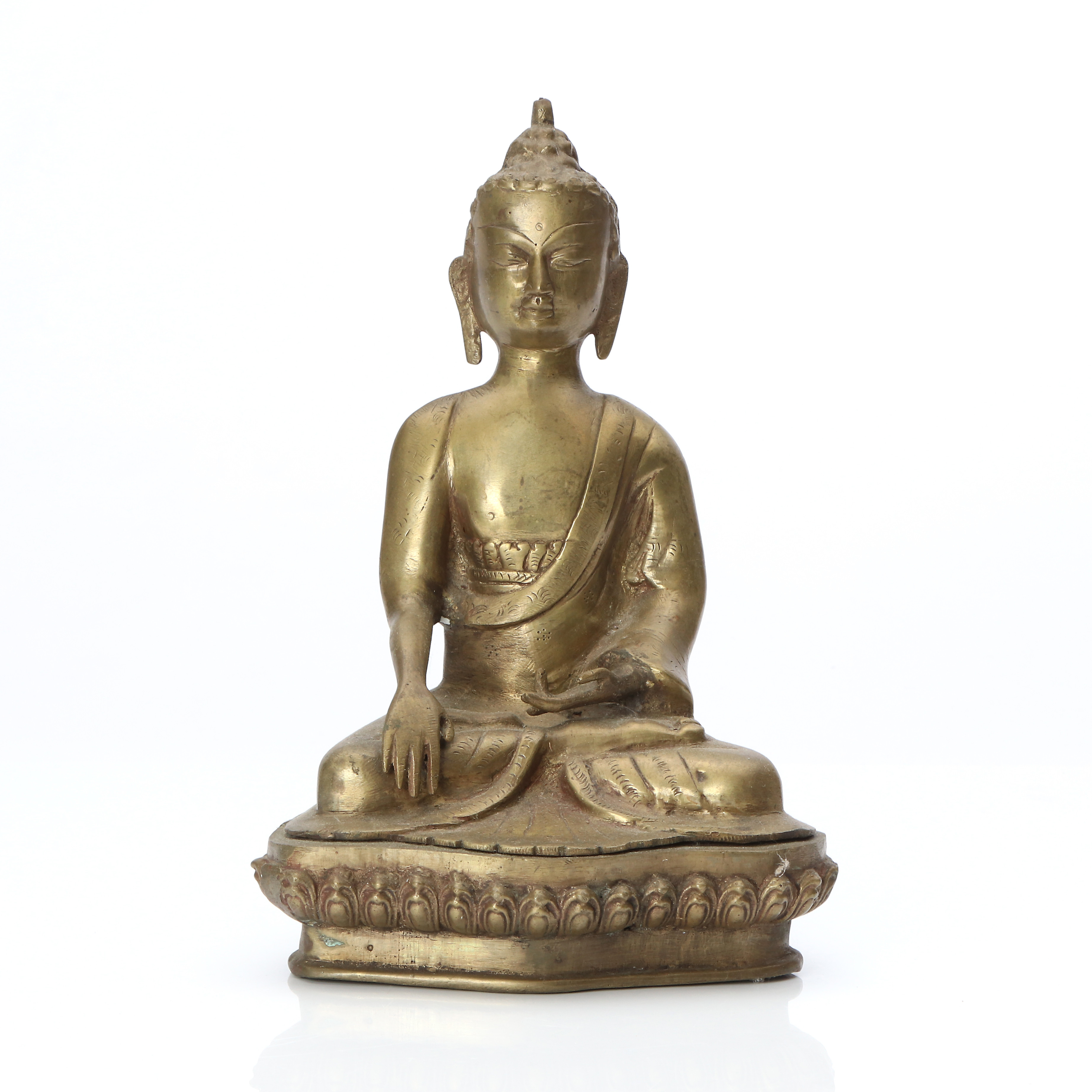 SKULPTUR. Brons/mässing. Buddha. 1900-tal.