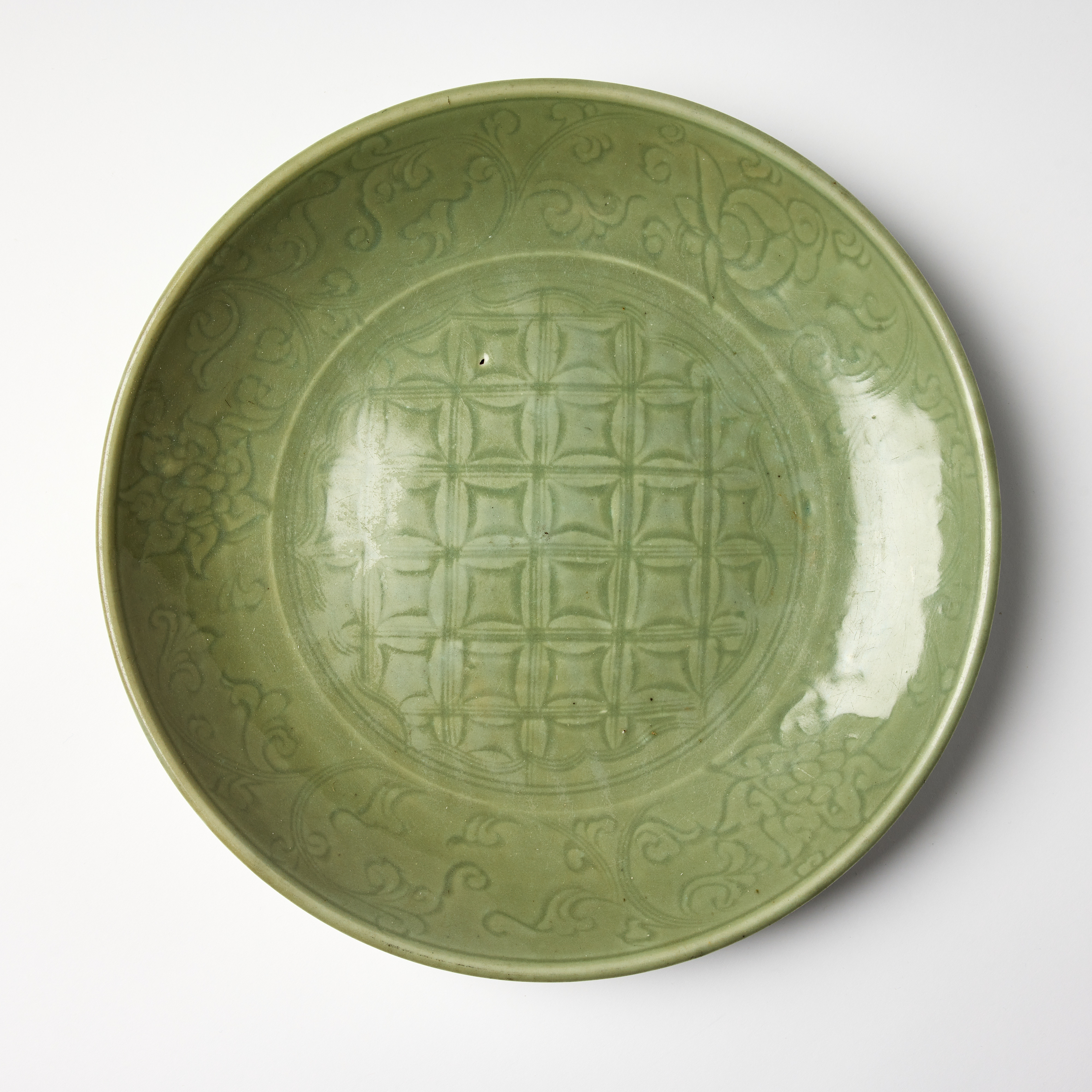 A Chinese Longquan Celadon Carved Porcelain Dish.