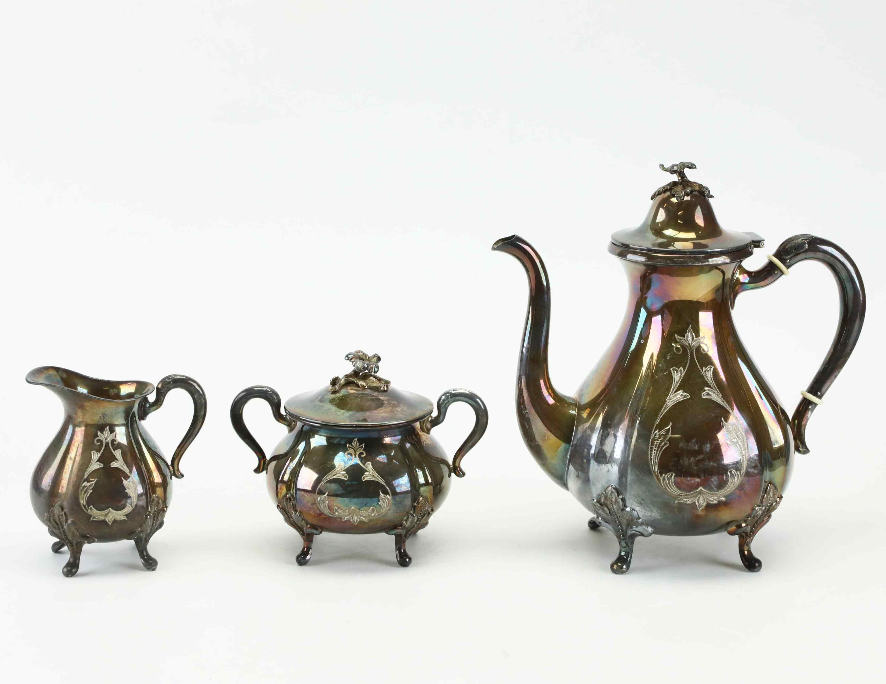 KAFFESERVIS, 3 delar, silver, GAB, Stockholm, 1961.