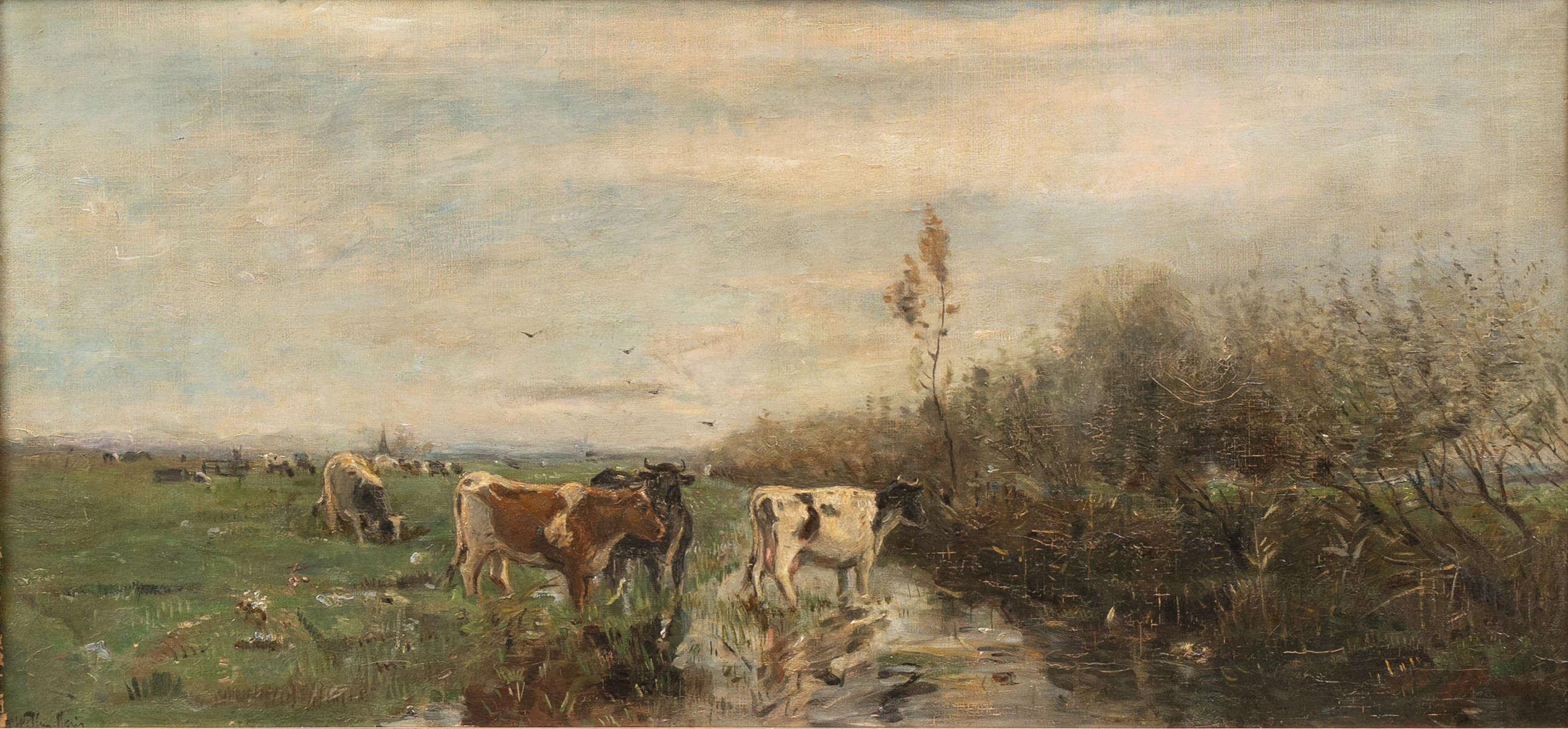 WILHELM MARIS (1844-1910 HOLLAND). Kor vid vattenhål, olja på duk, signerad.