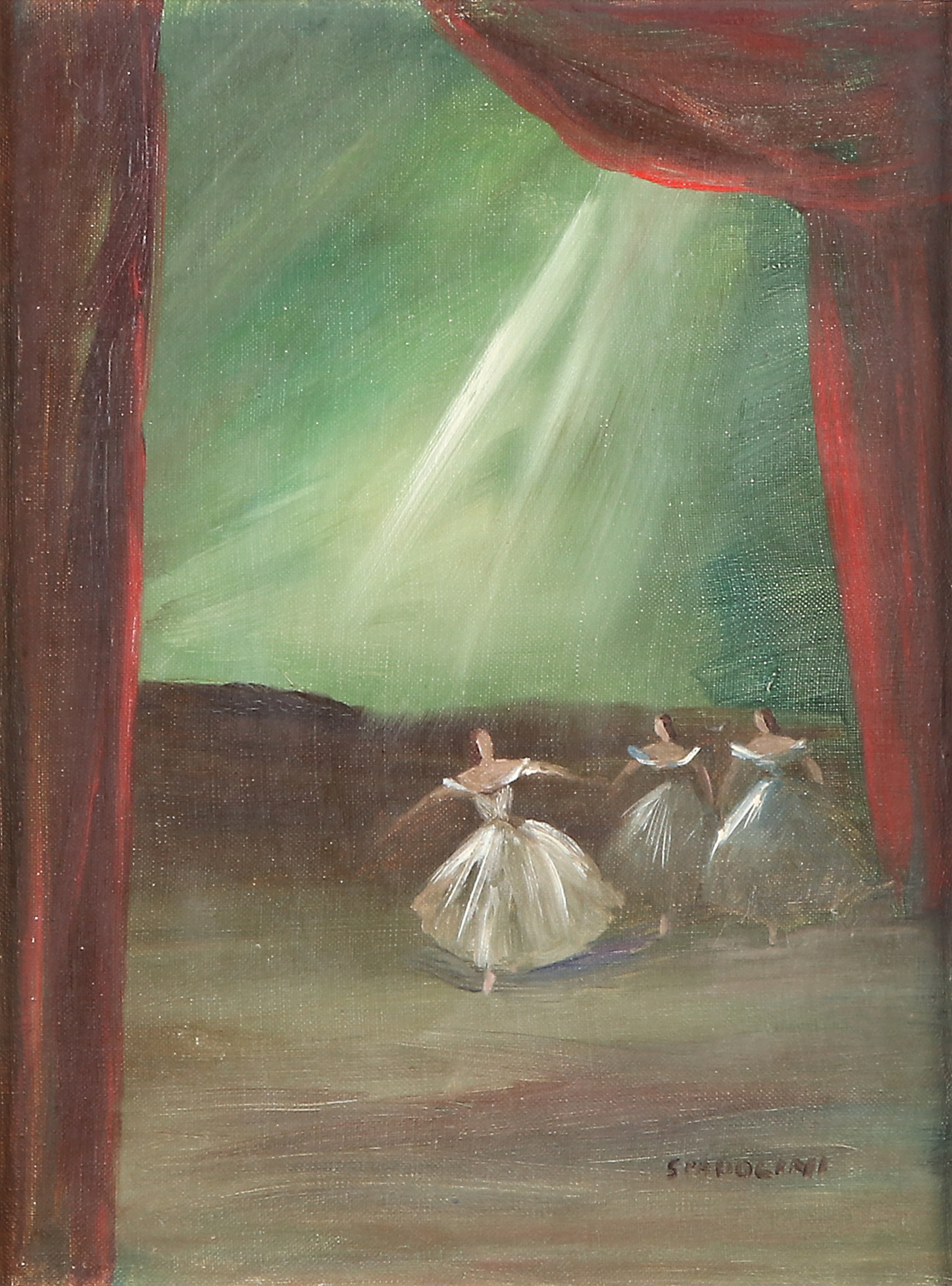 ALBERTO SPADOLINI. Oljemålning på duk, uppfodrad på pannå. Ballettdansöser. Signerad.