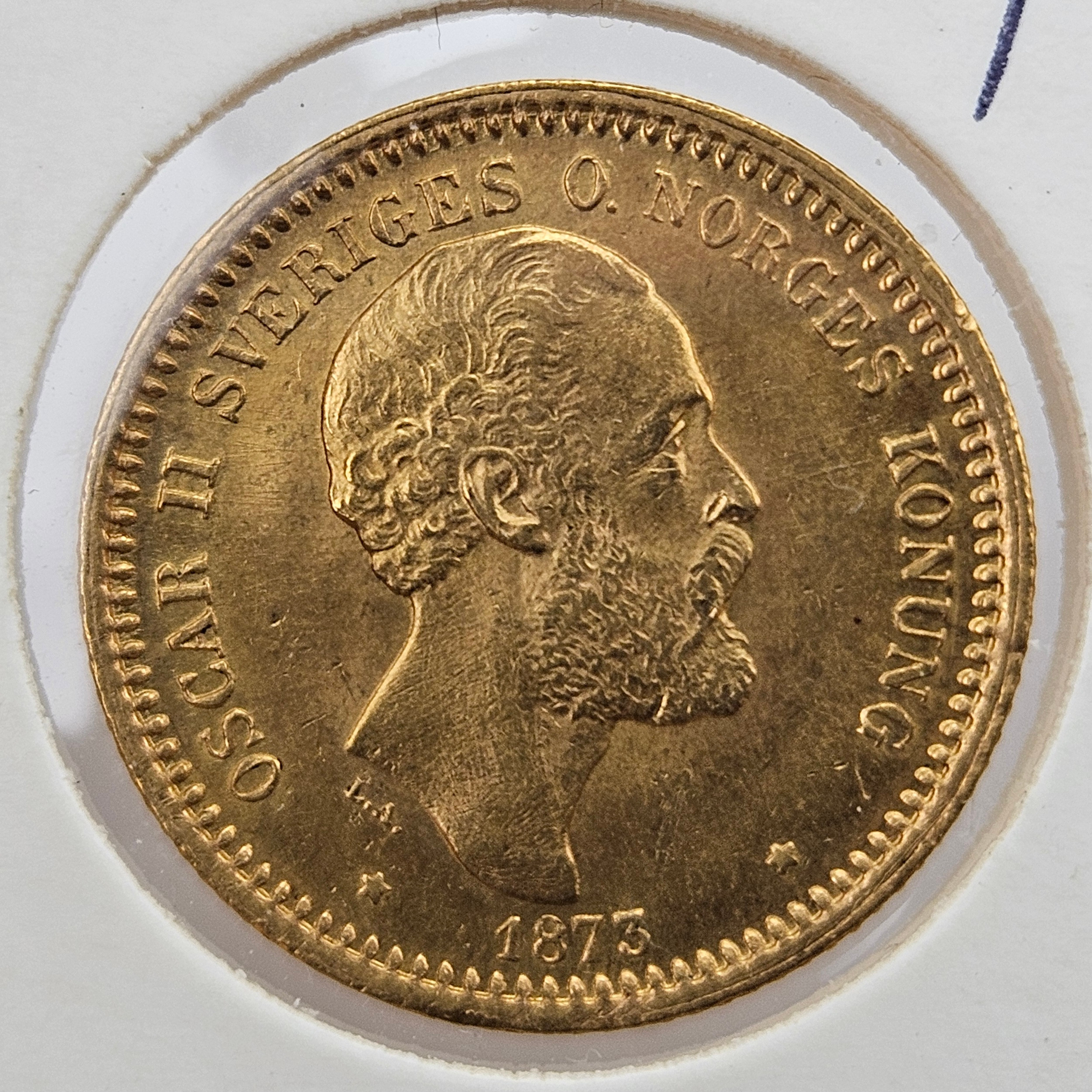 MYNT, guld, 10 kronor, Oscar II, Sverige/Norge, 1873.