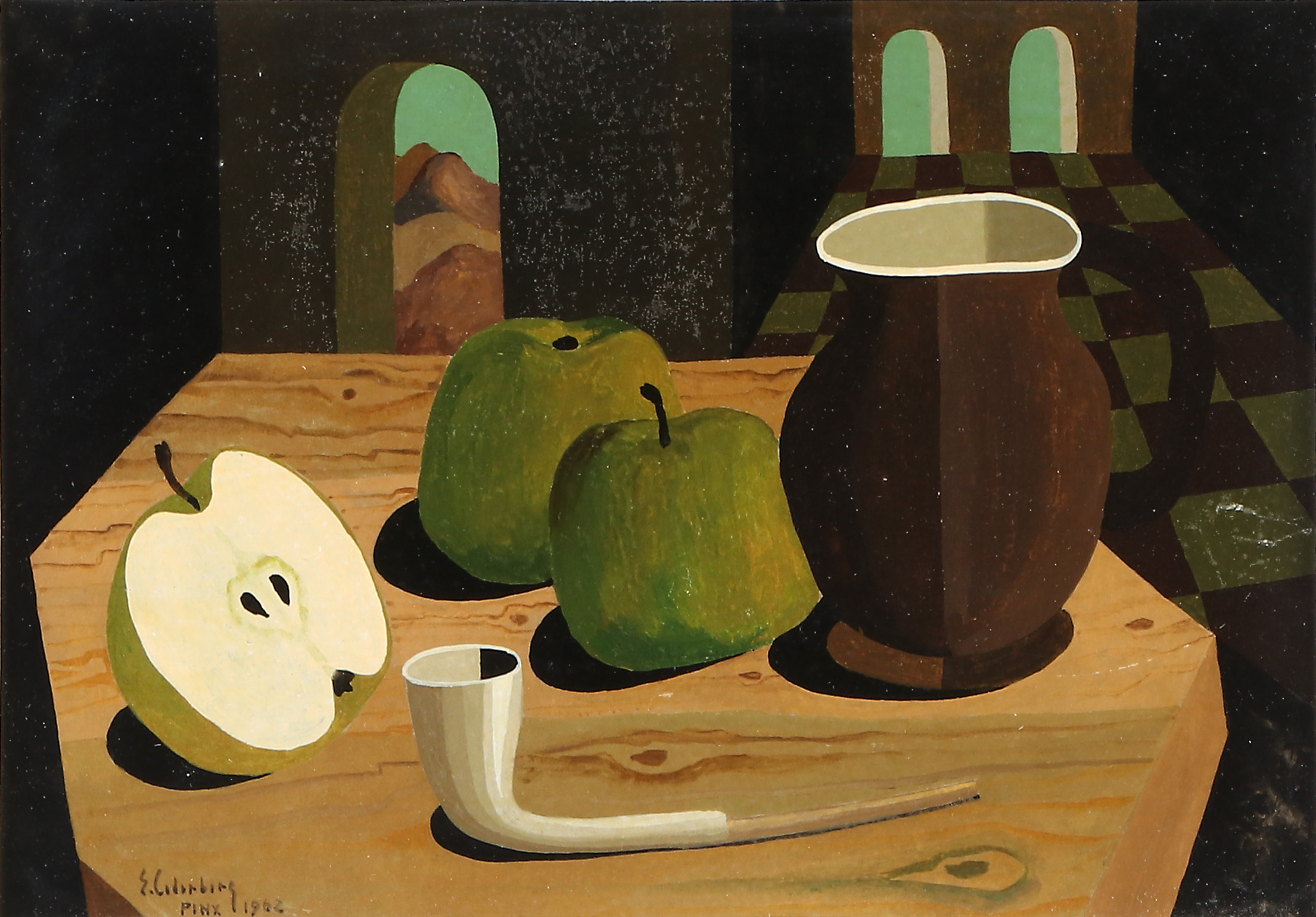 ERIC CEDERBERG. Tempera. "Uppställning i interiör". Signerad och daterad 1962.