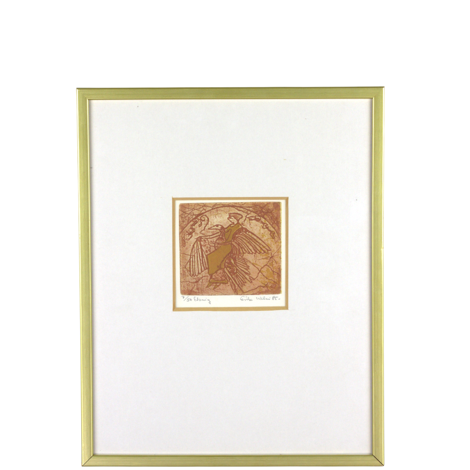 ERIKA WELIN. Etsning, 7/50, figurkomposition med fågel, signerad, -85.