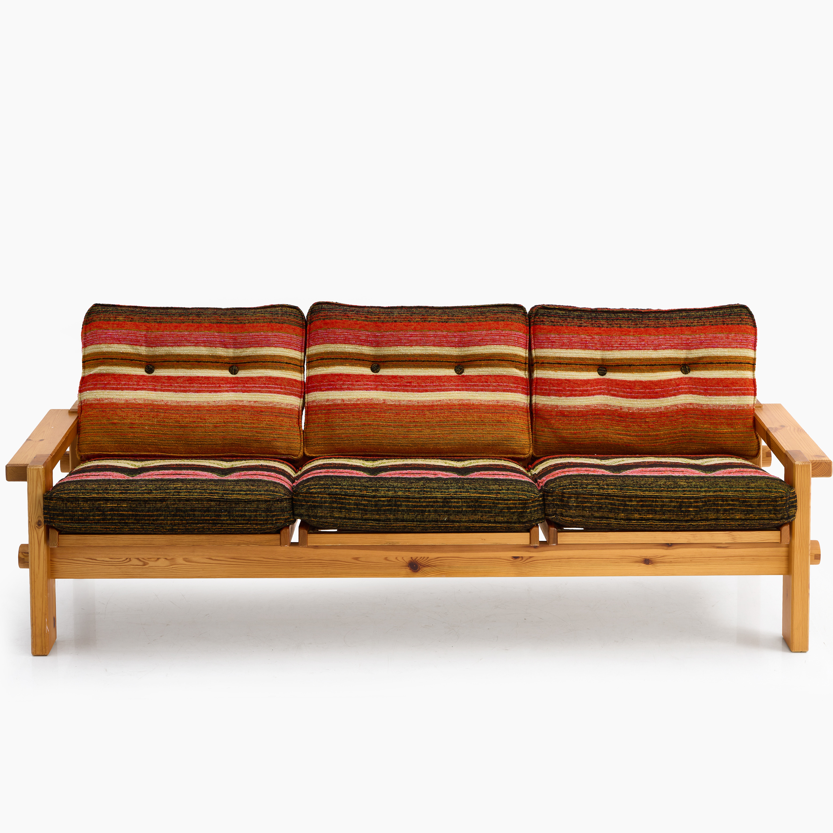 YNGVE EKSTRÖM. Soffa, "Dymling", 3-sits, Swedese, ca 1970-tal, stomme i furu, brännmärkt.