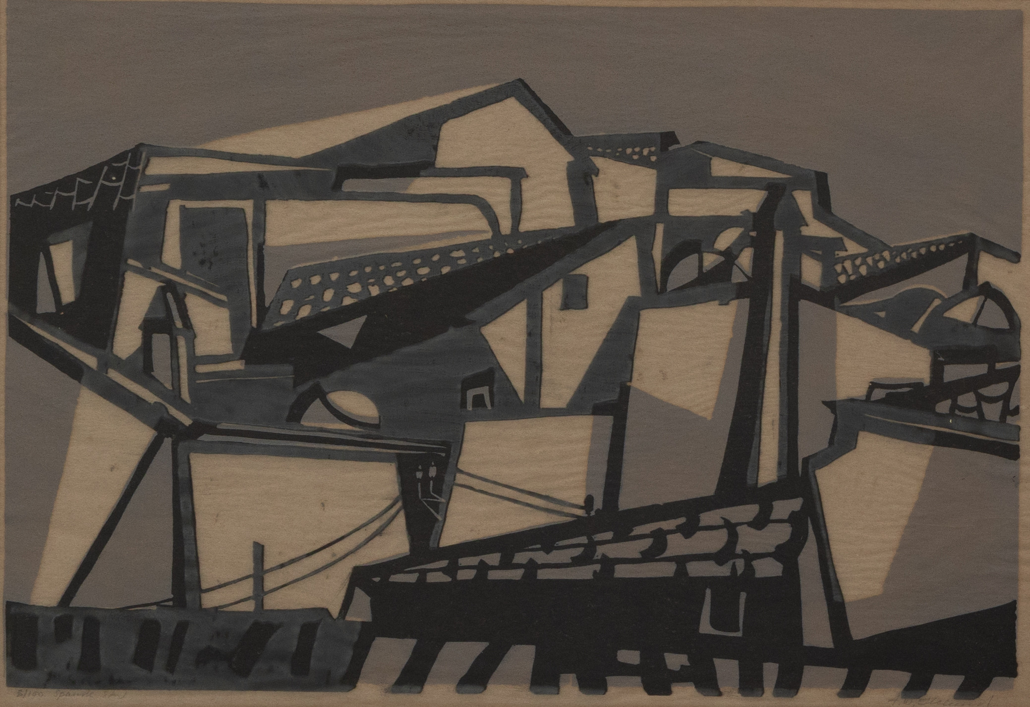 AXEL WERNER EKELUND SVERIGE (1919-1989). "Spansk stad", träsnitt, nr 8/100, signerad.