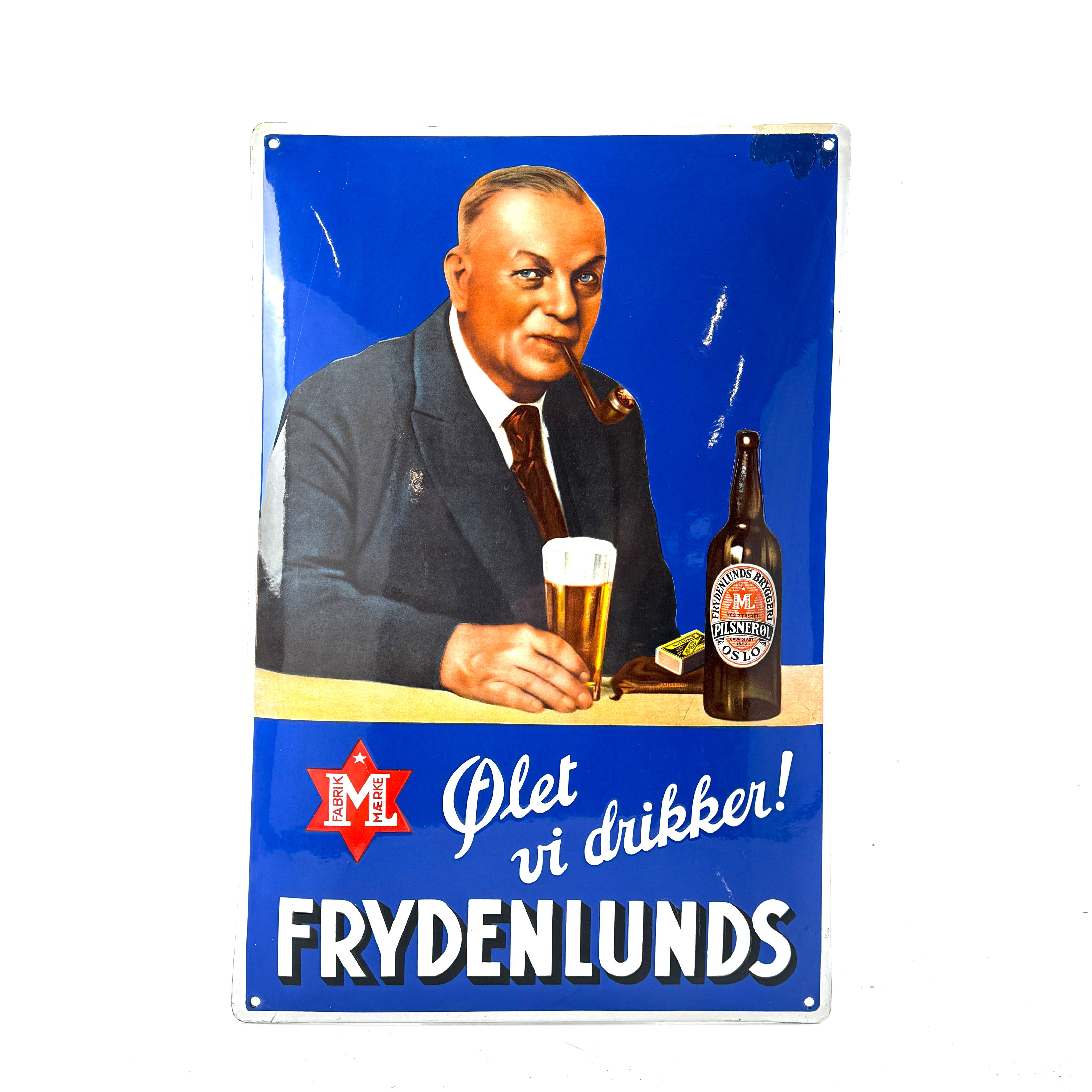 FRYDENLUNDS BRYGGERI, emaljskylt, 1950-tal.