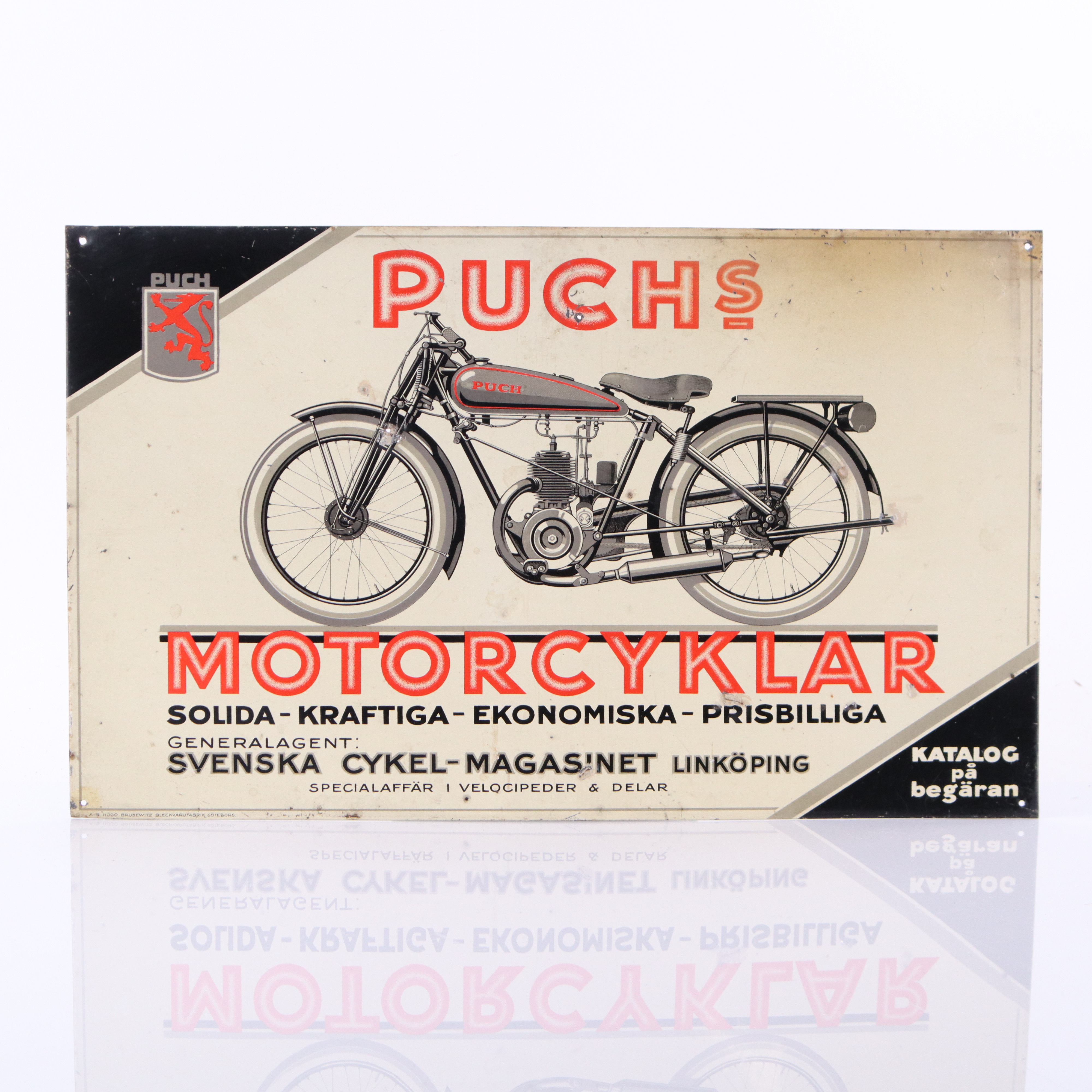 PUCH MOTORCYKLAR, plåtskylt, 1920/30-tal.