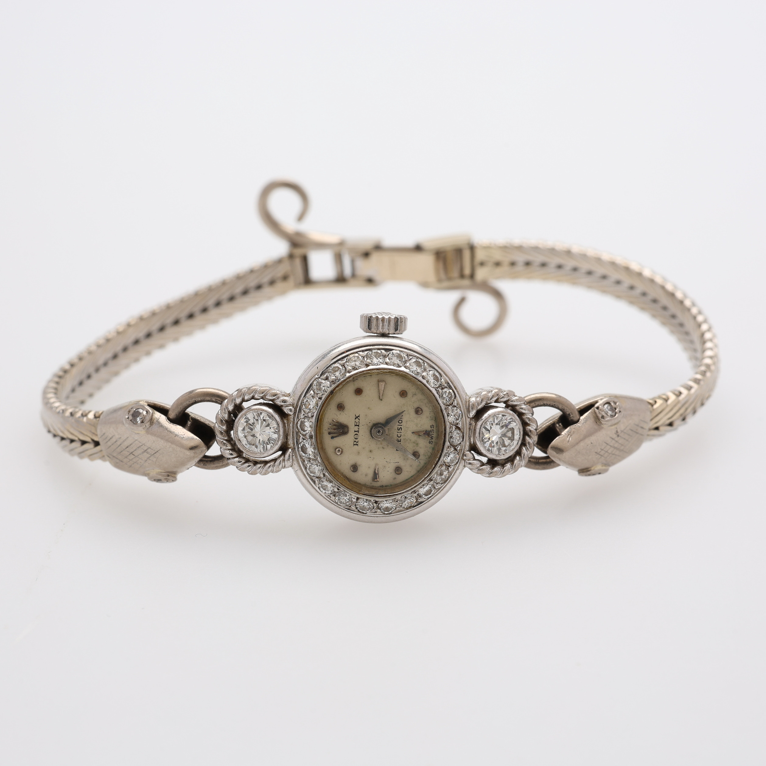 DAMARMBANDSUR, ROLEX PRECISION, MED ARMBAND OCH BOETT AV GULD SAMT DIAMANTER.