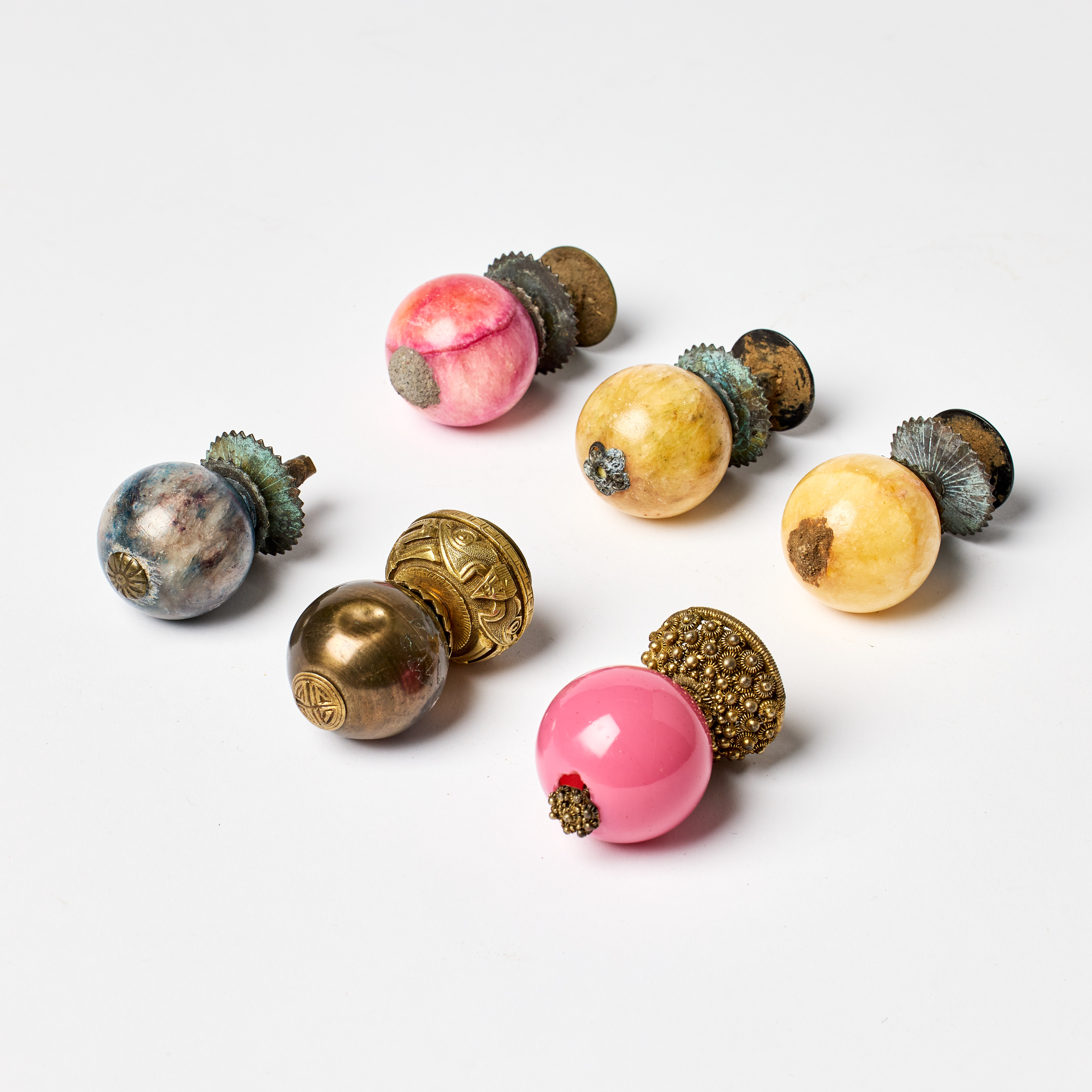 Six Chinese Mandarin Court Hat Finials.