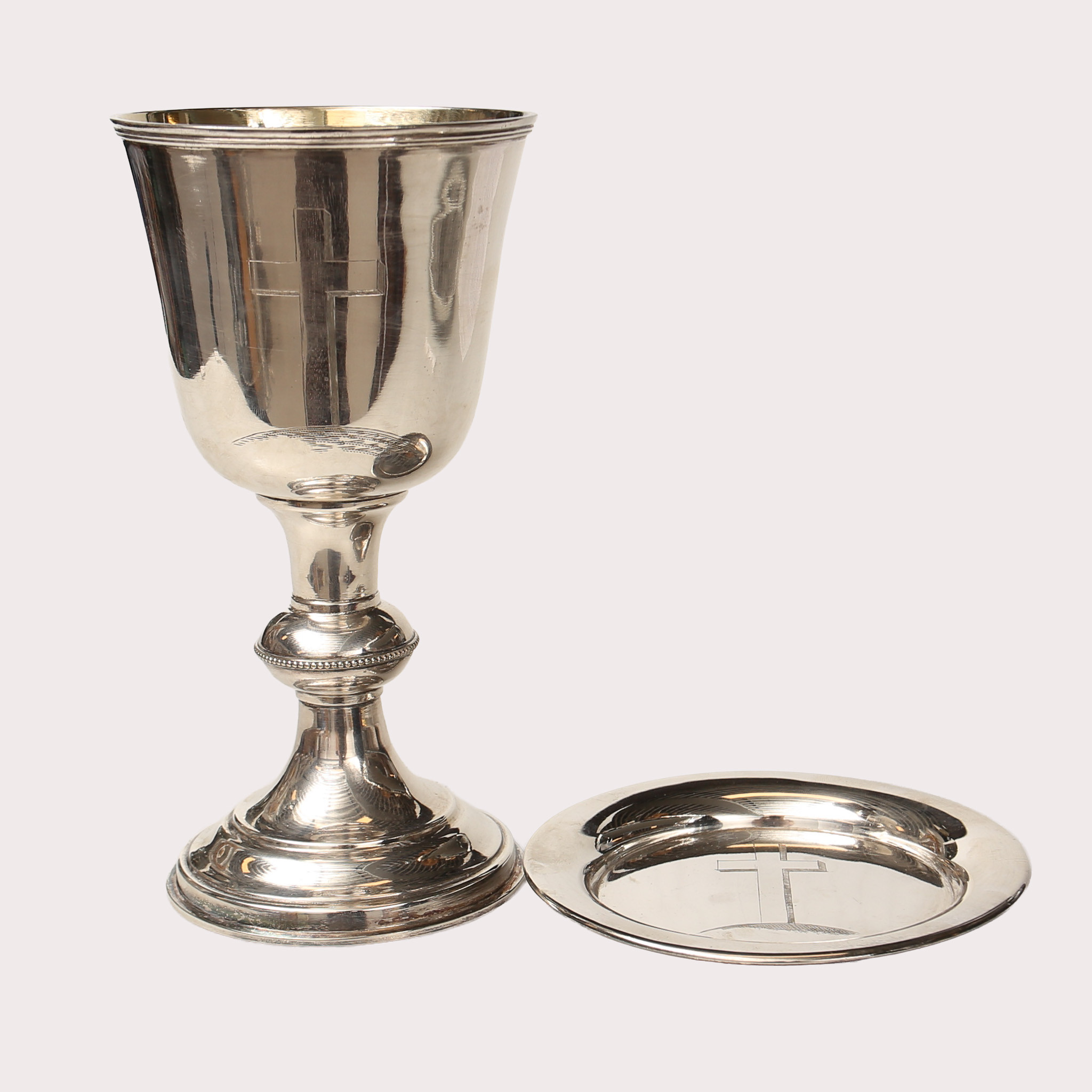 KALKBÄGARE MED FAT Malmösmed NAM, årsstämplad 1884, nysilver.