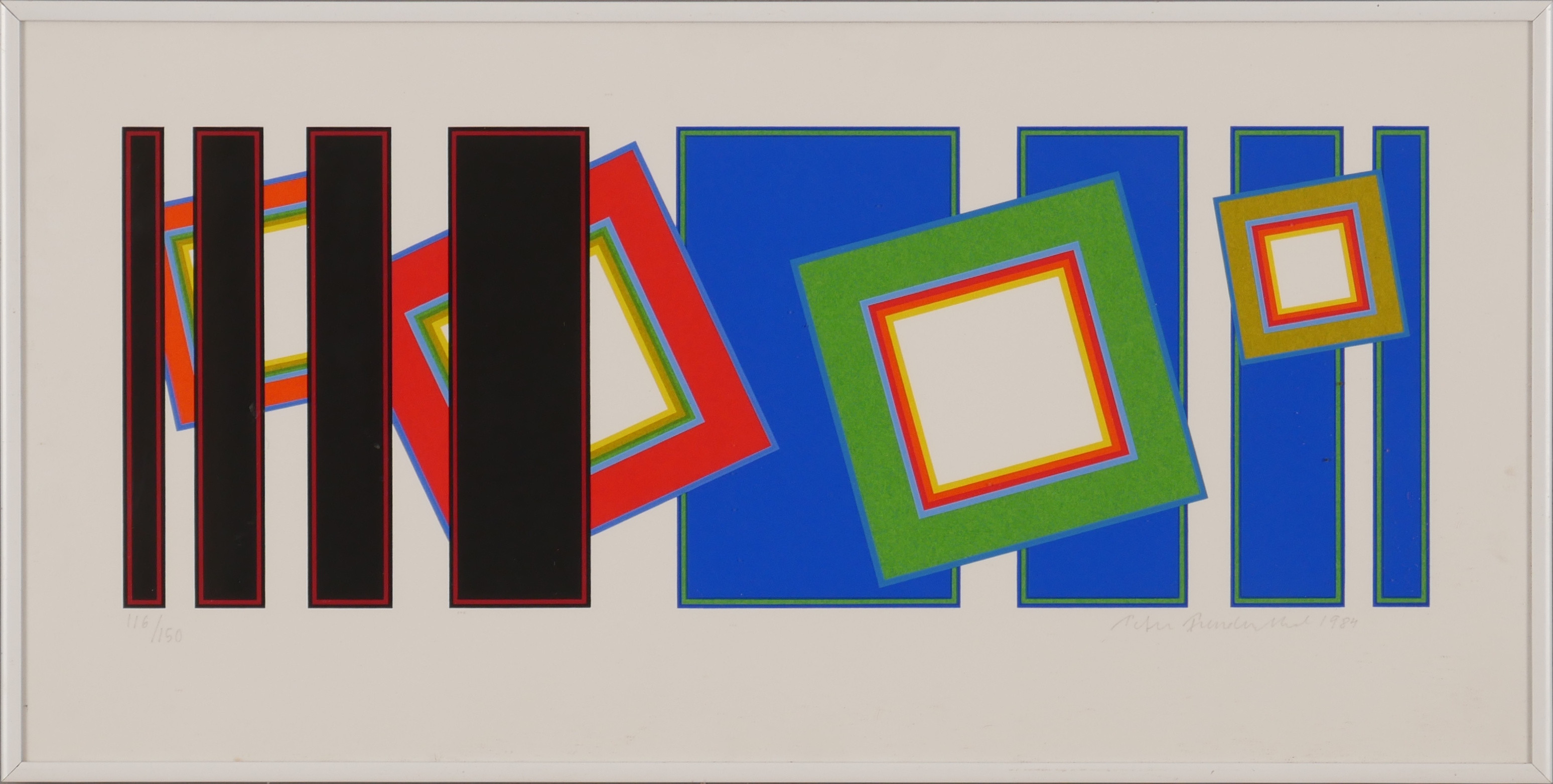PETER FREUDENTHAL. Geometrisk komposition, färglitografi, signerad Peter Freudenthal 1984.