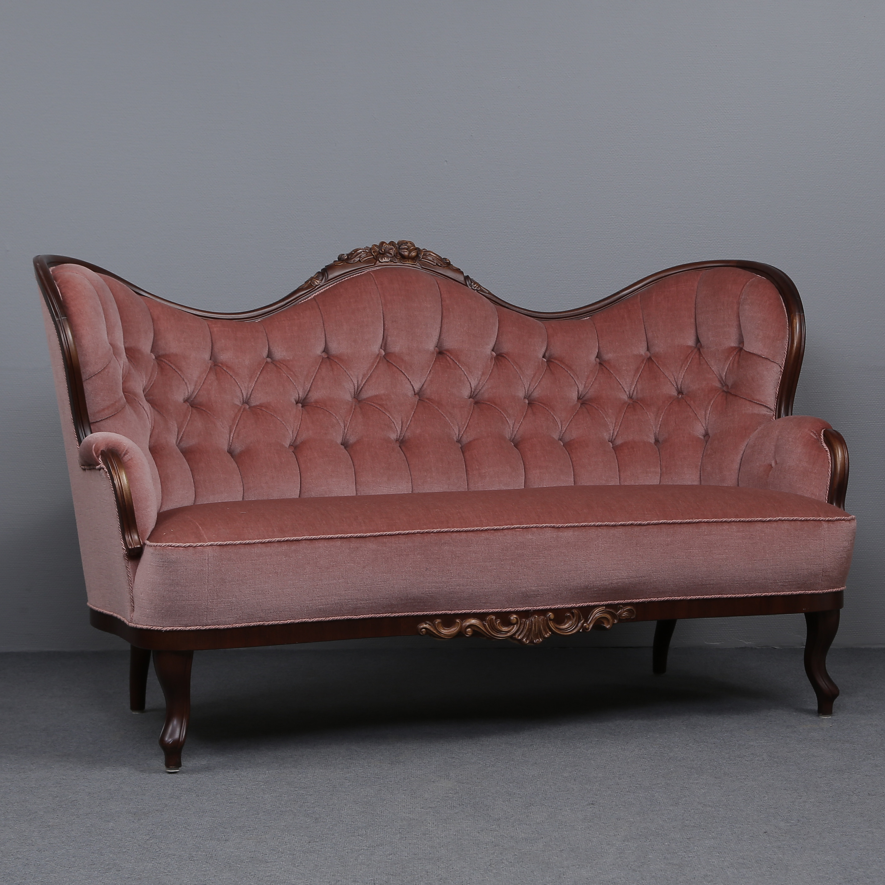 SOFFA, ALSTERBRO MÖBLER, MAHOGNY, 1900-TAL, ROSA PLYSCH.