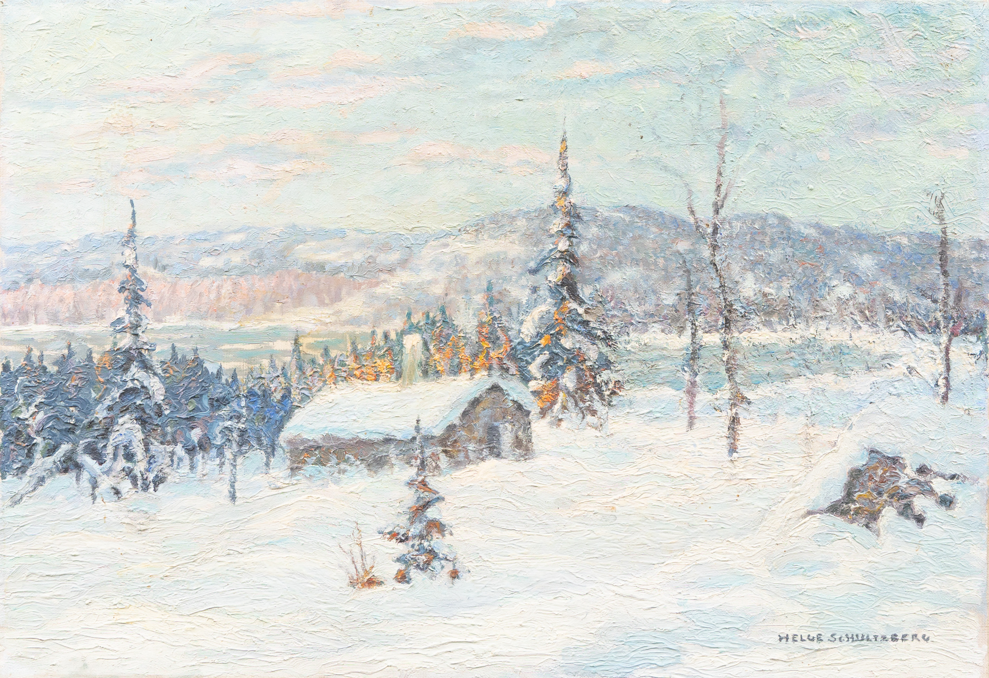HELGE SCHULTZBERG (1910-1962). Vinterlandskap, Dalarna, olja på duk, signerad.