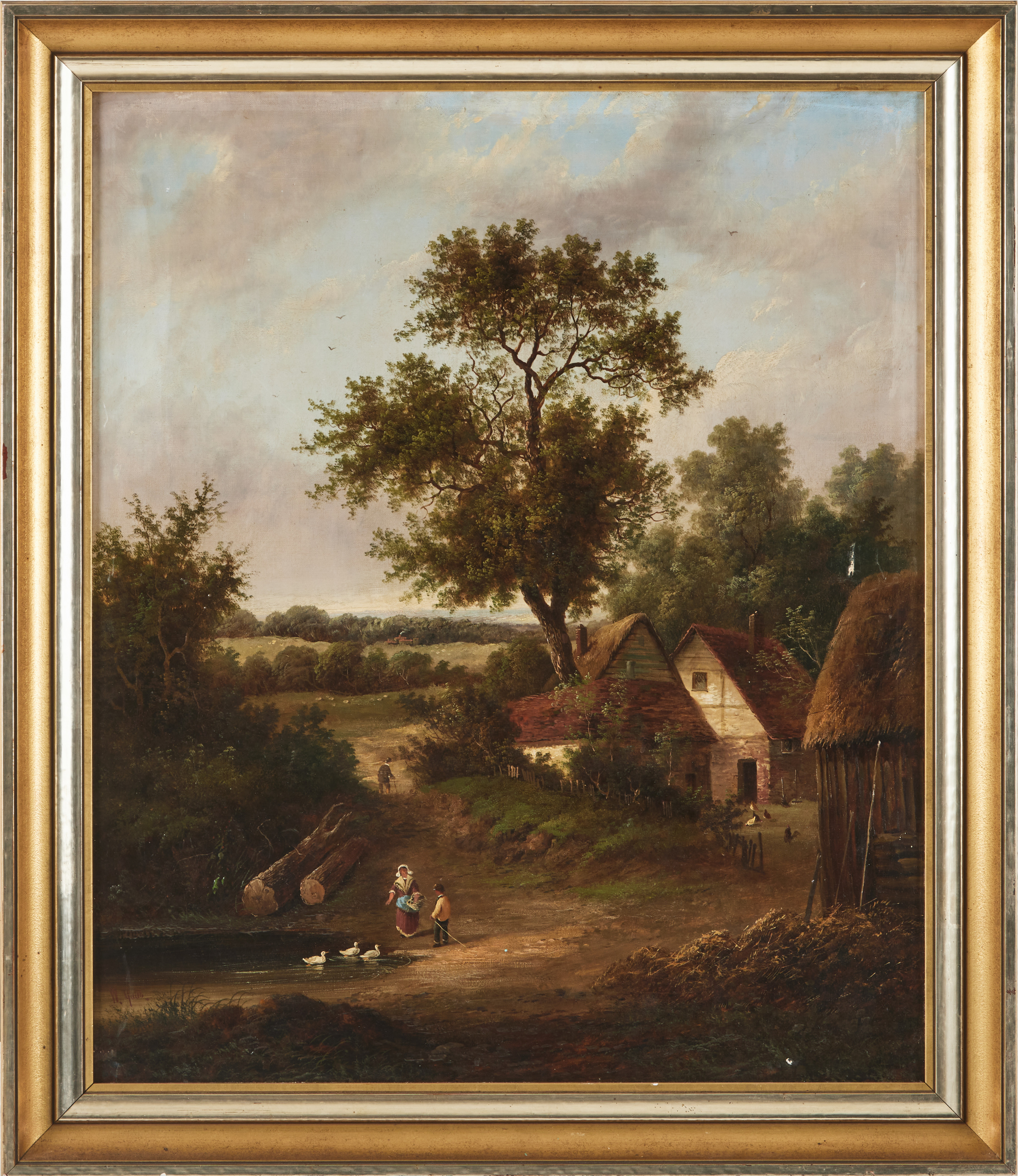 WILLIAM HENRY YATES (1845-1934) Engelskt gårdsmiljö med barn matandes ankor, oljemålning på duk, signerad W. Yates.