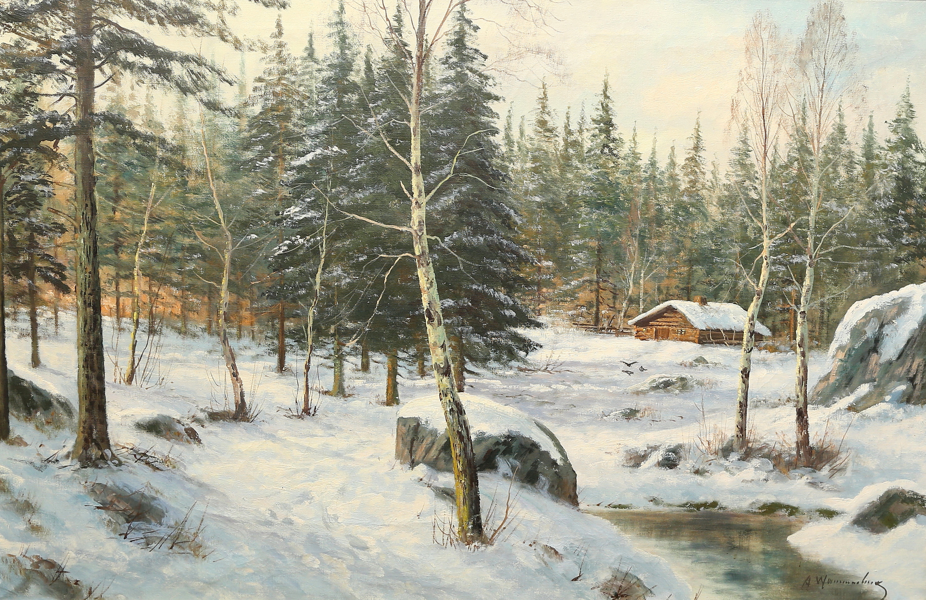 OIDENTIFIERAD KONSTNÄR. olja på duk, signerad A Wennerberg.