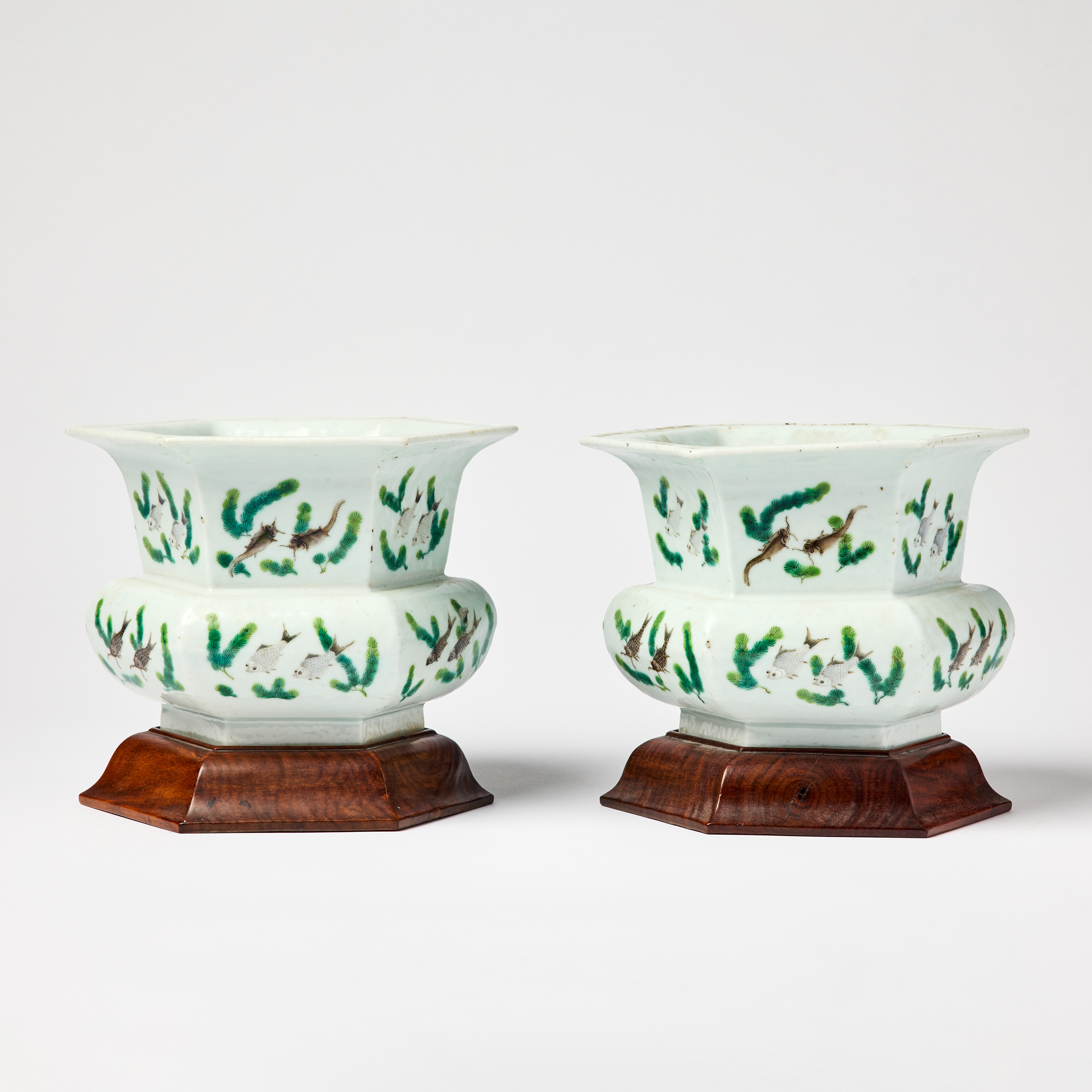 A Pair of Chinese Hexagonal Jardinieres.