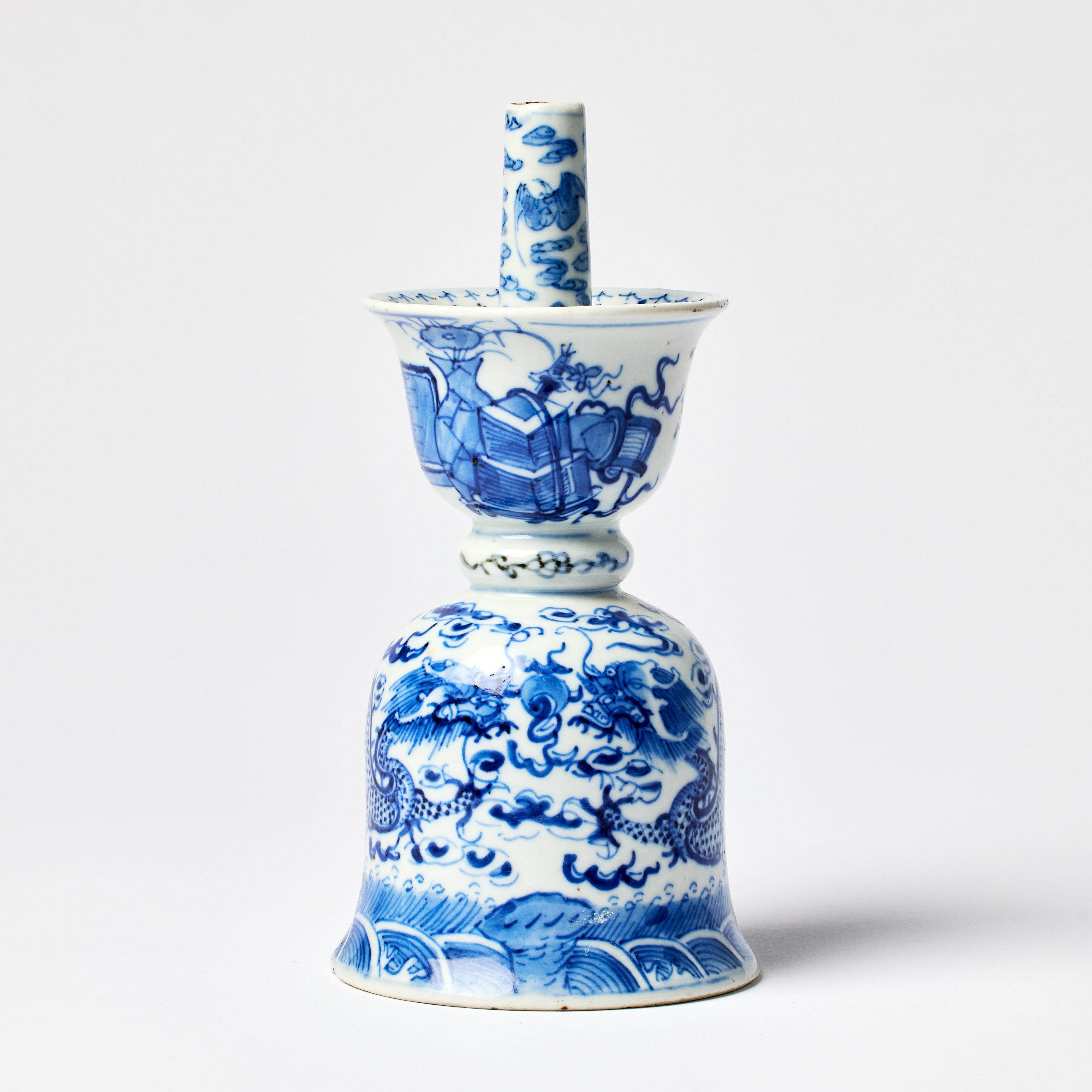 A Chinese Blue and White Altar Candle Stick.