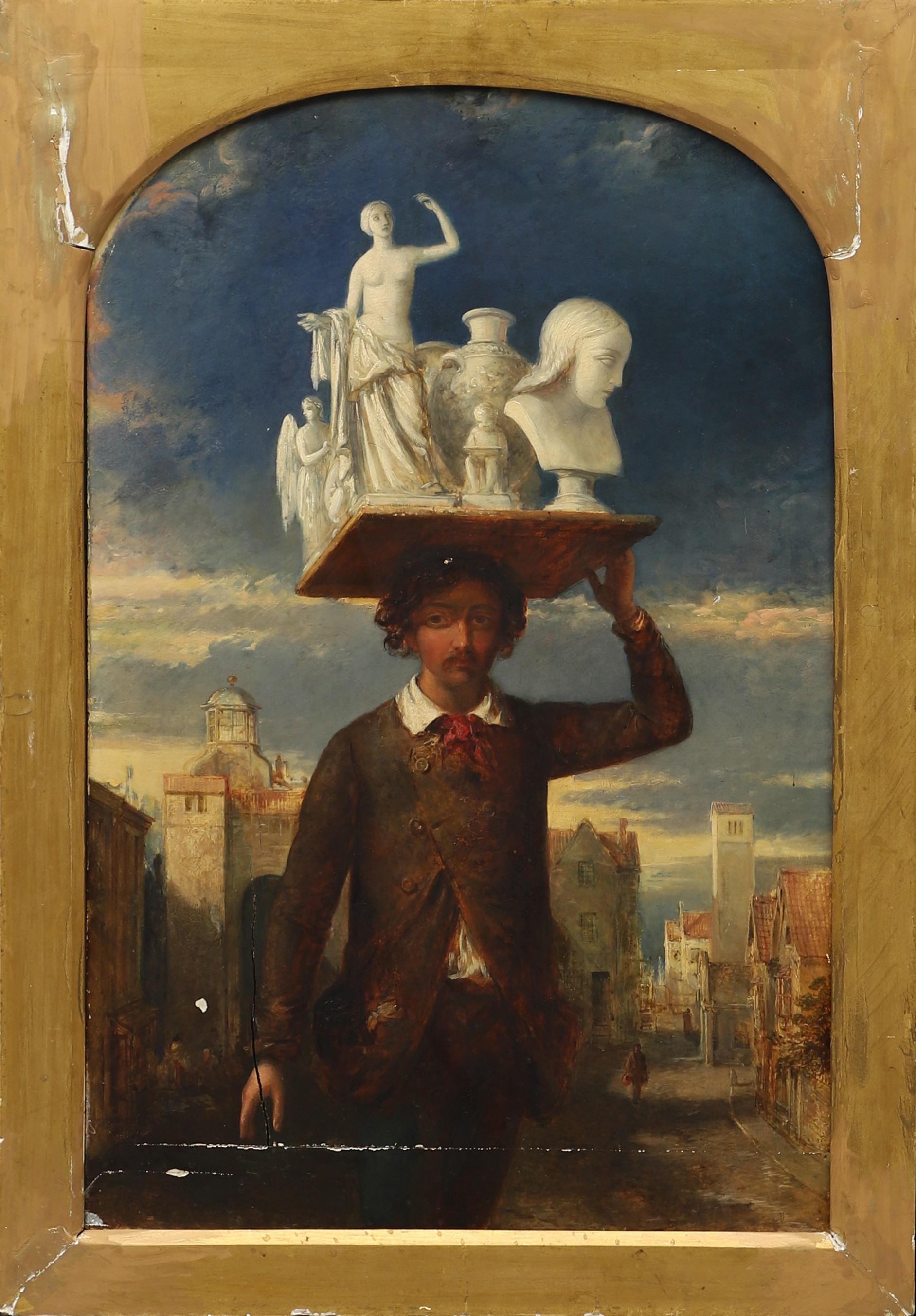 OKÄND KONSTNÄR. Skulptursäljaren, osignerad olja på pannå efter målning av William James Muller (1812-1845).